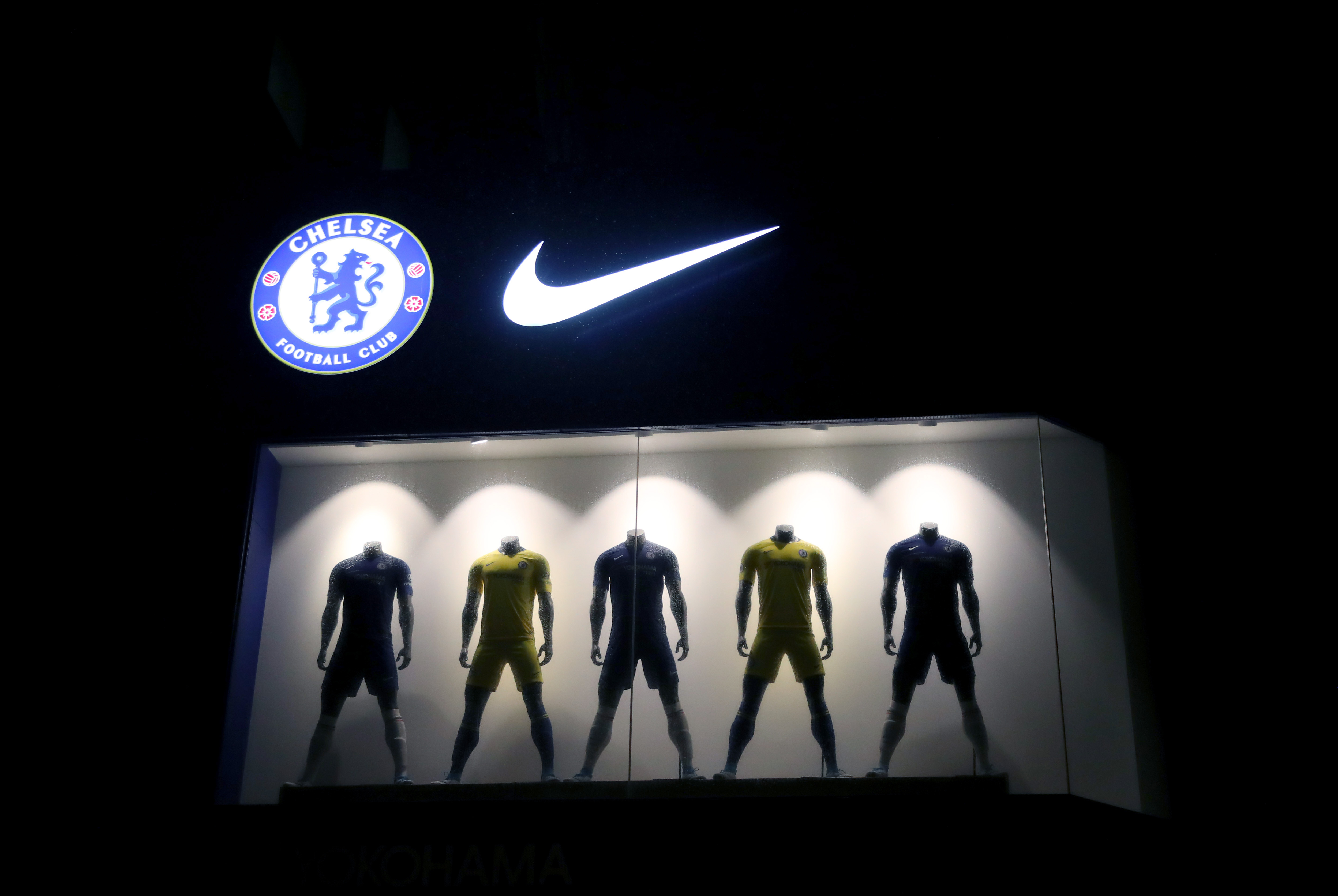 LONDON, ENGLAND - MARCH 07: View of the Nike kit on display ahead of the UEFA Europa League Round of 16 First Leg match between Chelsea and Dynamo Kyiv at Stamford Bridge on March 07, 2019 in London, England. (Photo by Catherine Ivill/Getty Images)