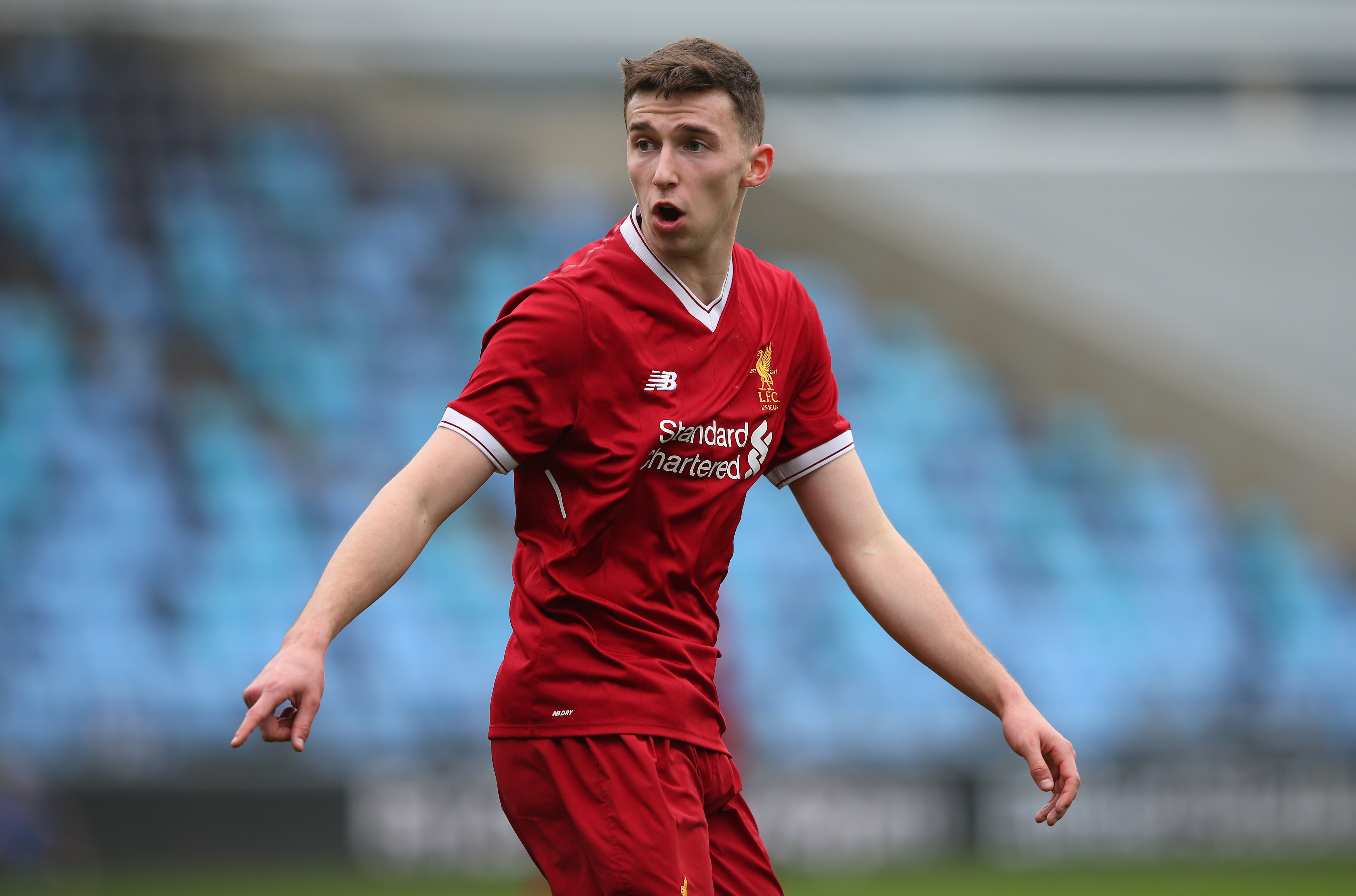 MANCHESTER, ENGLAND - MARCH 14:  Conor Masterson of Liverpool during the UEFA Youth League Quarter-Final match between Manchester City and Liverpool at Manchester City Football Academy on March 14, 2018 in Manchester, England.  (Photo by Alex Livesey/Getty Images)