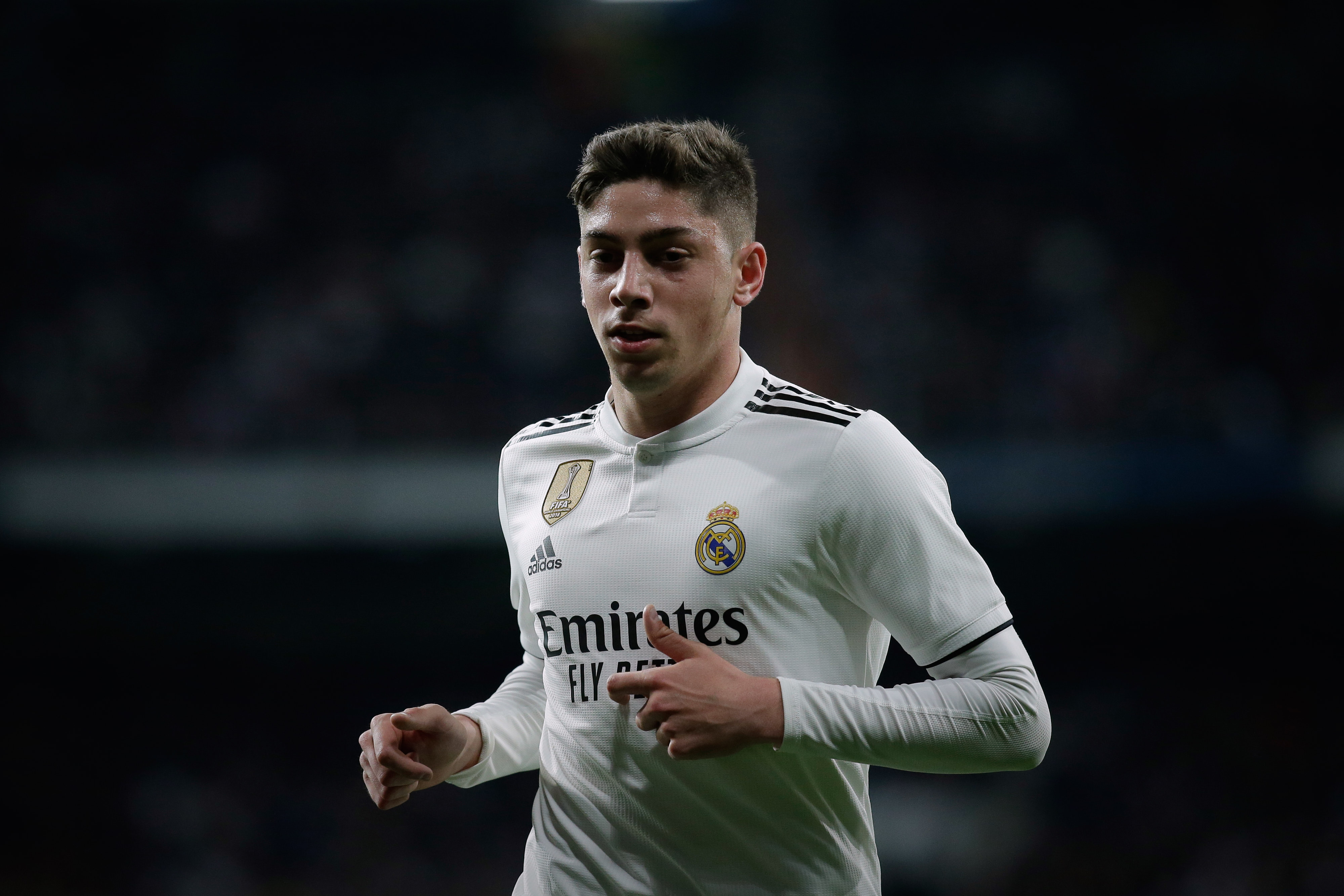 MADRID, SPAIN - MARCH 02: Federico Valverde of Real Madrid CF in action during the La Liga match between Real Madrid CF and FC Barcelona at Estadio Santiago Bernabeu on March 02, 2019 in Madrid, Spain. (Photo by Gonzalo Arroyo Moreno/Getty Images)