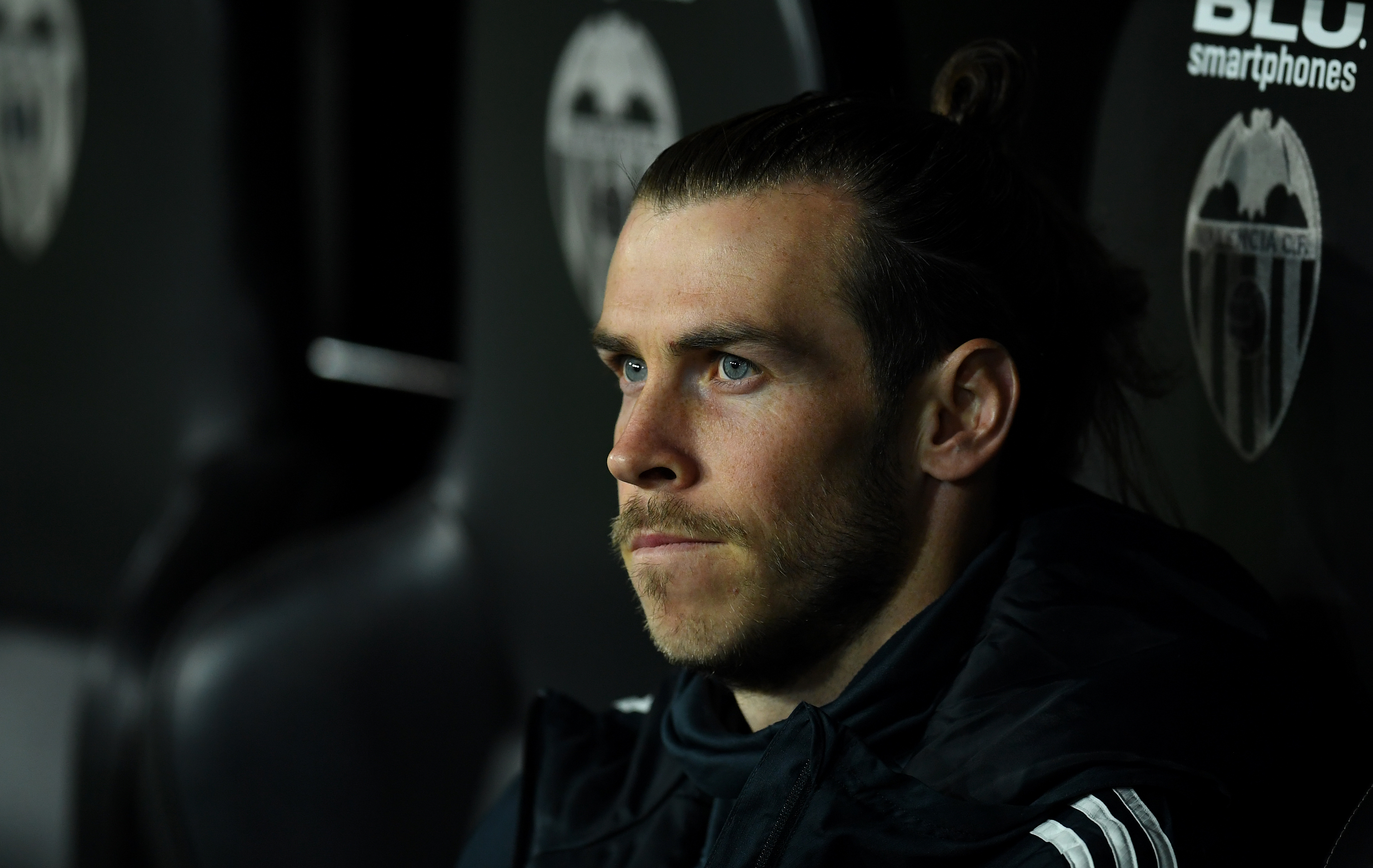 VALENCIA, SPAIN - APRIL 03:  Gareth Bale of Real Madrid sits on the bench prior to the La Liga match between Valencia CF and Real Madrid CF at Estadio Mestalla on April 03, 2019 in Valencia, Spain. (Photo by David Ramos/Getty Images)