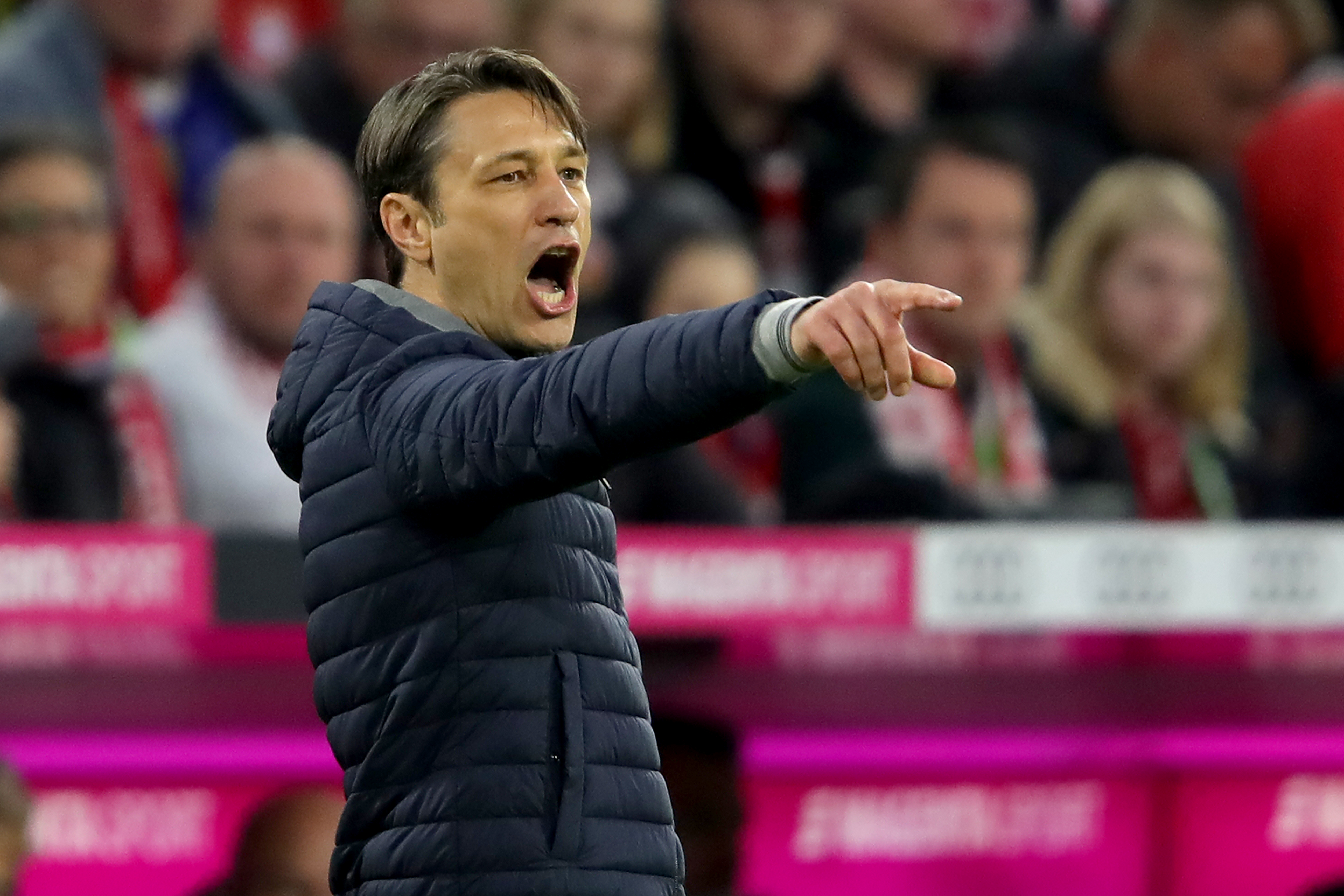 MUNICH, GERMANY - APRIL 06: Niko Kovac, head coach of FC Bayern Muenchen reacts during the Bundesliga match between FC Bayern Muenchen and Borussia Dortmund at Allianz Arena on April 06, 2019 in Munich, Germany. (Photo by Alexander Hassenstein/Bongarts/Getty Images)