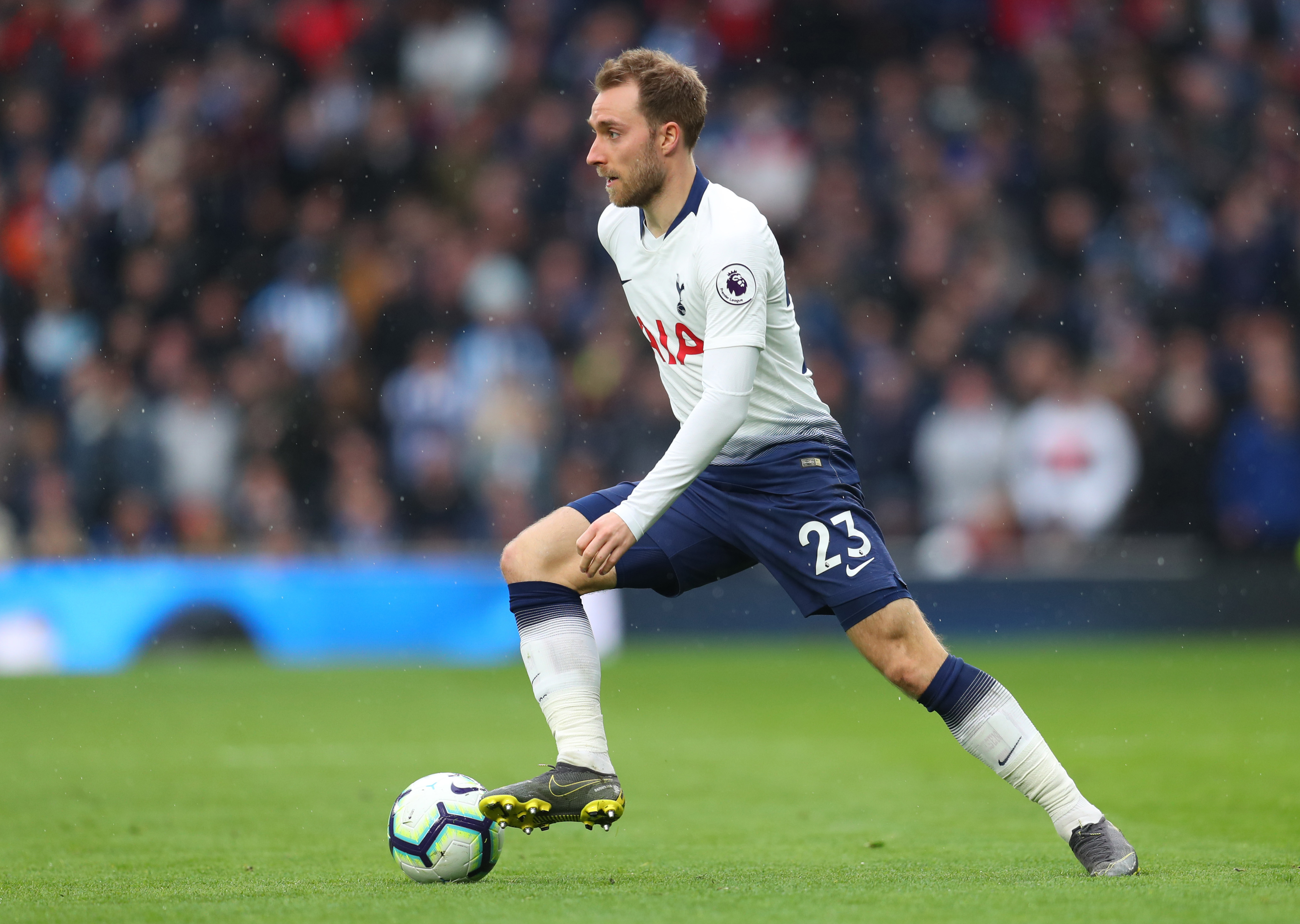 LONDON, ENGLAND - APRIL 13:  Christian Eriksen of Tottenham Hotspur  during the Premier League match between Tottenham Hotspur and Huddersfield Town at Tottenham Hotspur Stadium on April 13, 2019 in London, United Kingdom. (Photo by Catherine Ivill/Getty Images)
