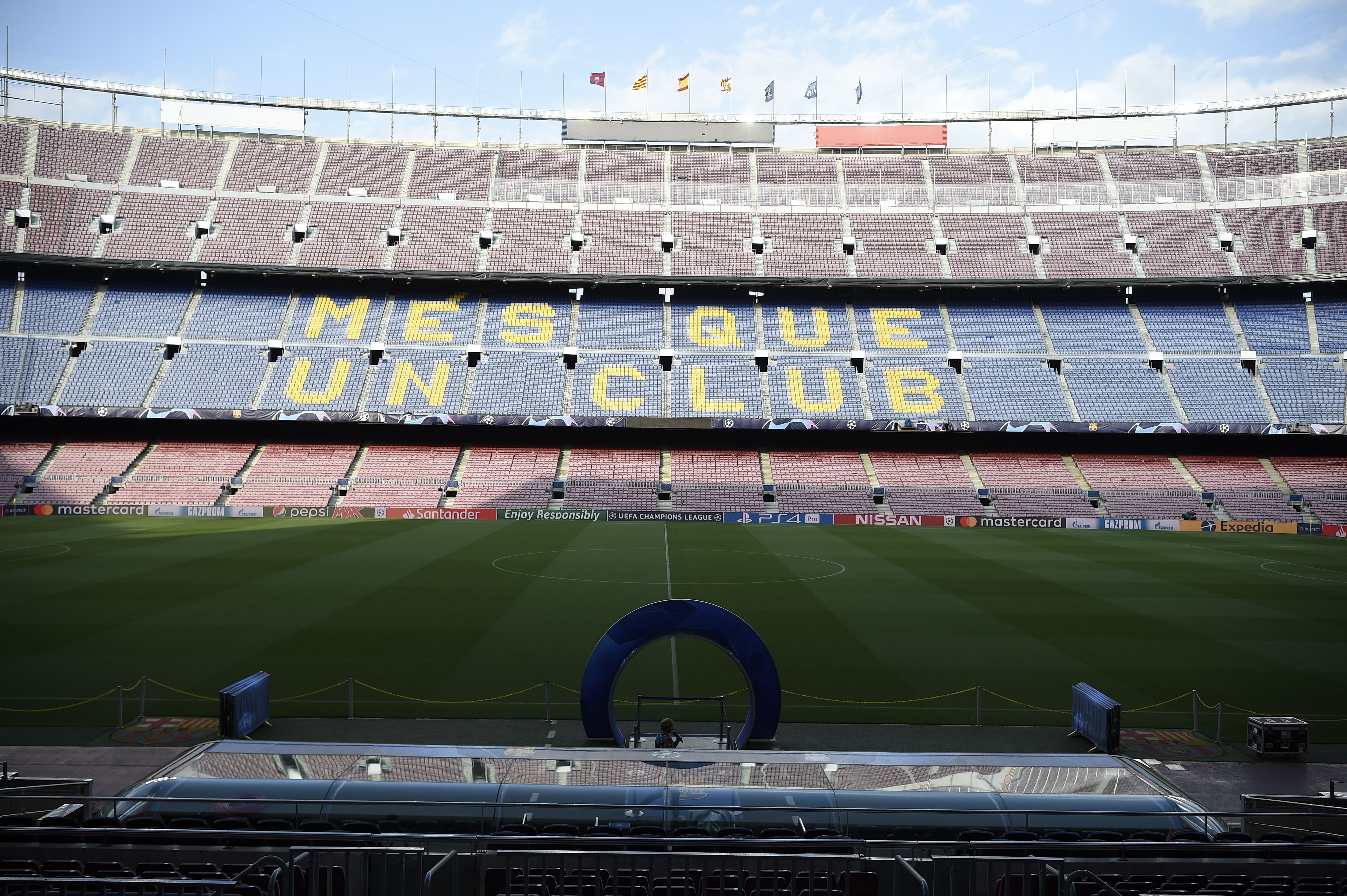 View of the Camp Nou stadium in Barcelona on April 30, 2019 on the eve of the UEFA Champions League semi-final first leg football match between Barcelona and Liverpool. (Photo by Josep LAGO / AFP)        (Photo credit should read JOSEP LAGO/AFP/Getty Images)