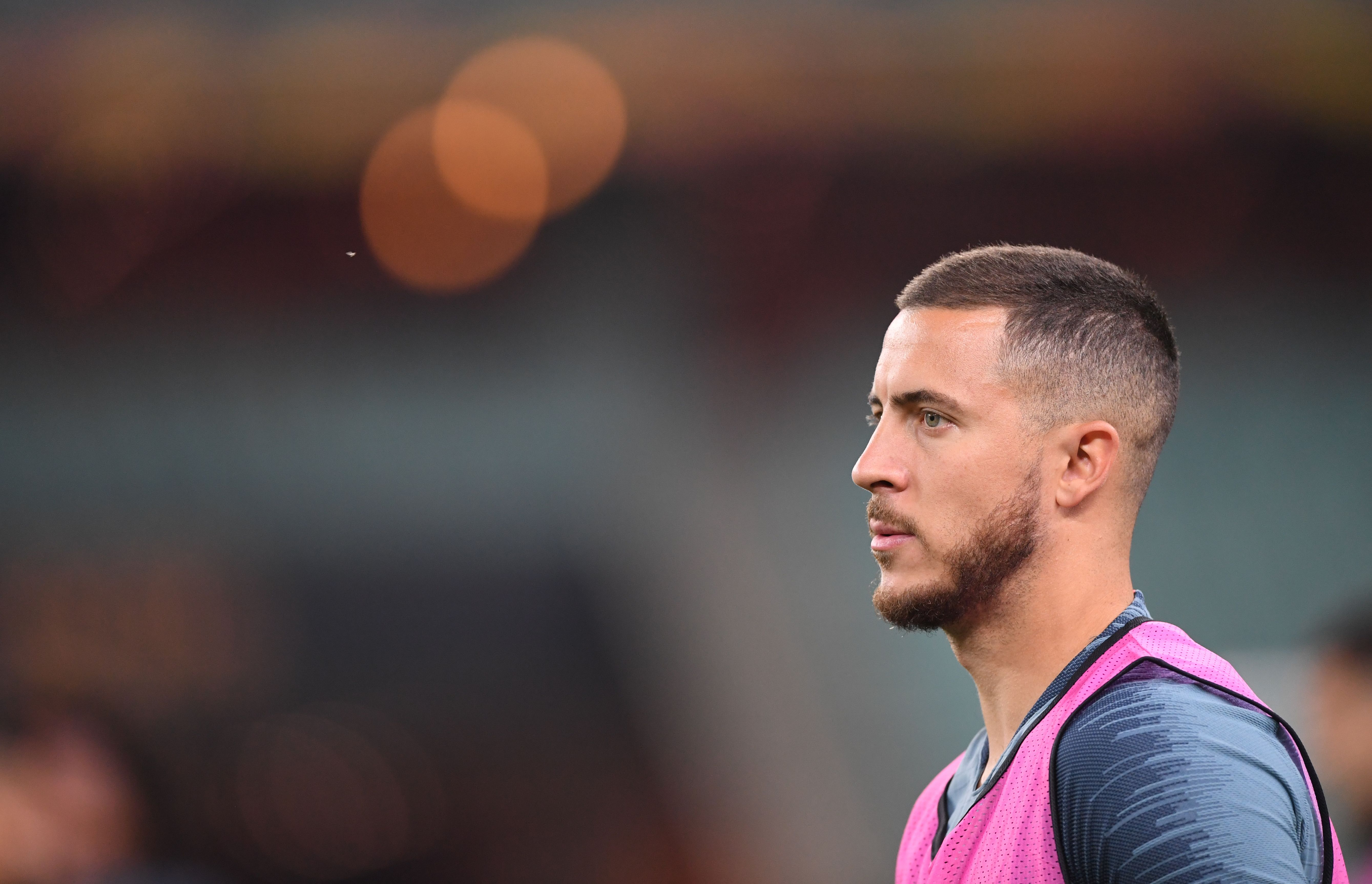 Chelsea's Belgian midfielder Eden Hazard is seen during a training session at the Baku Olympic Stadium in Baku on May 28, 2019 on the eve of the UEFA Europa League final football match between Chelsea and Arsenal. (Photo by Kirill KUDRYAVTSEV / AFP)        (Photo credit should read KIRILL KUDRYAVTSEV/AFP/Getty Images)