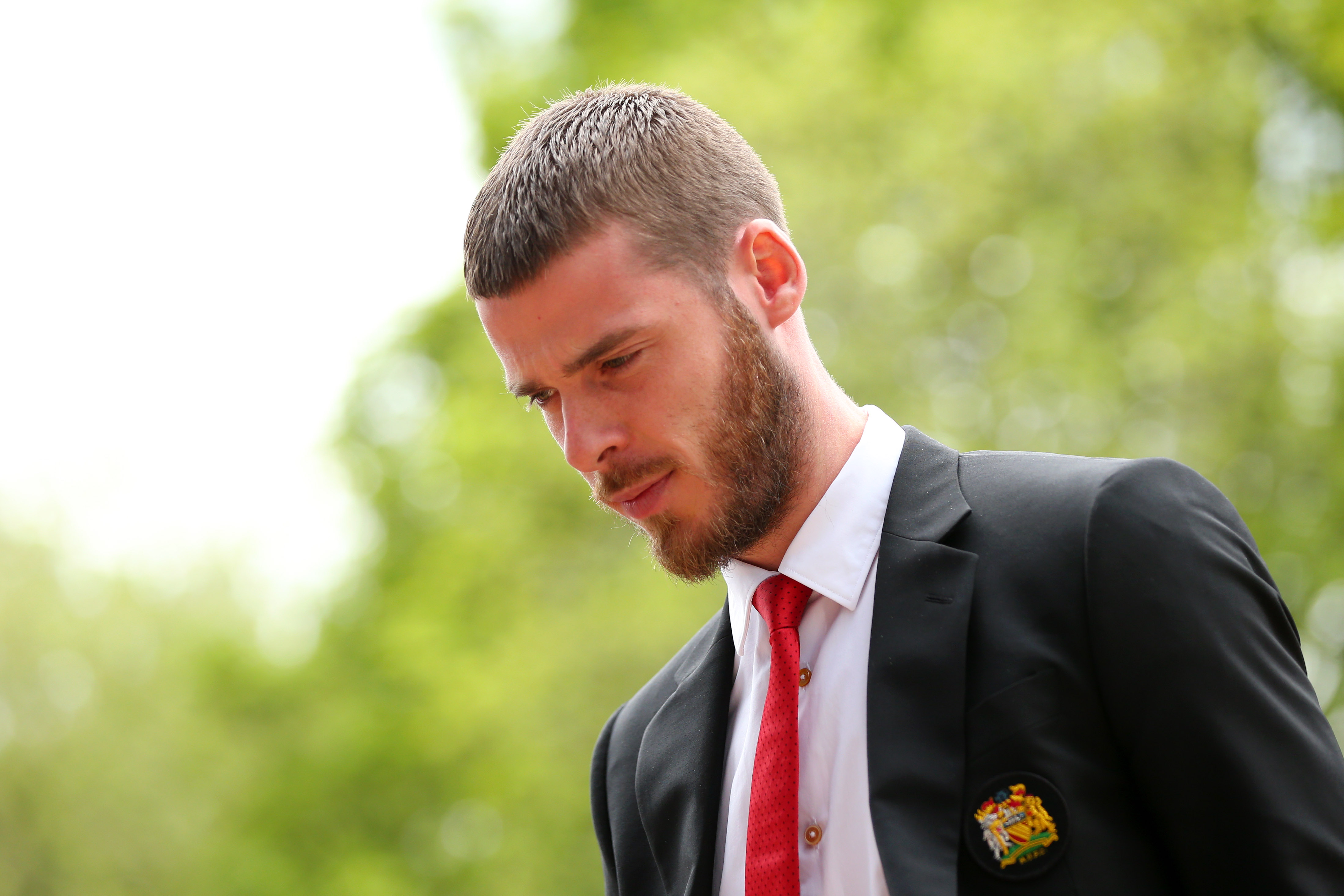 HUDDERSFIELD, ENGLAND - MAY 05:  David De Gea of Manchester United arrives  prior to the Premier League match between Huddersfield Town and Manchester United at John Smith's Stadium on May 05, 2019 in Huddersfield, United Kingdom. (Photo by Alex Livesey/Getty Images)