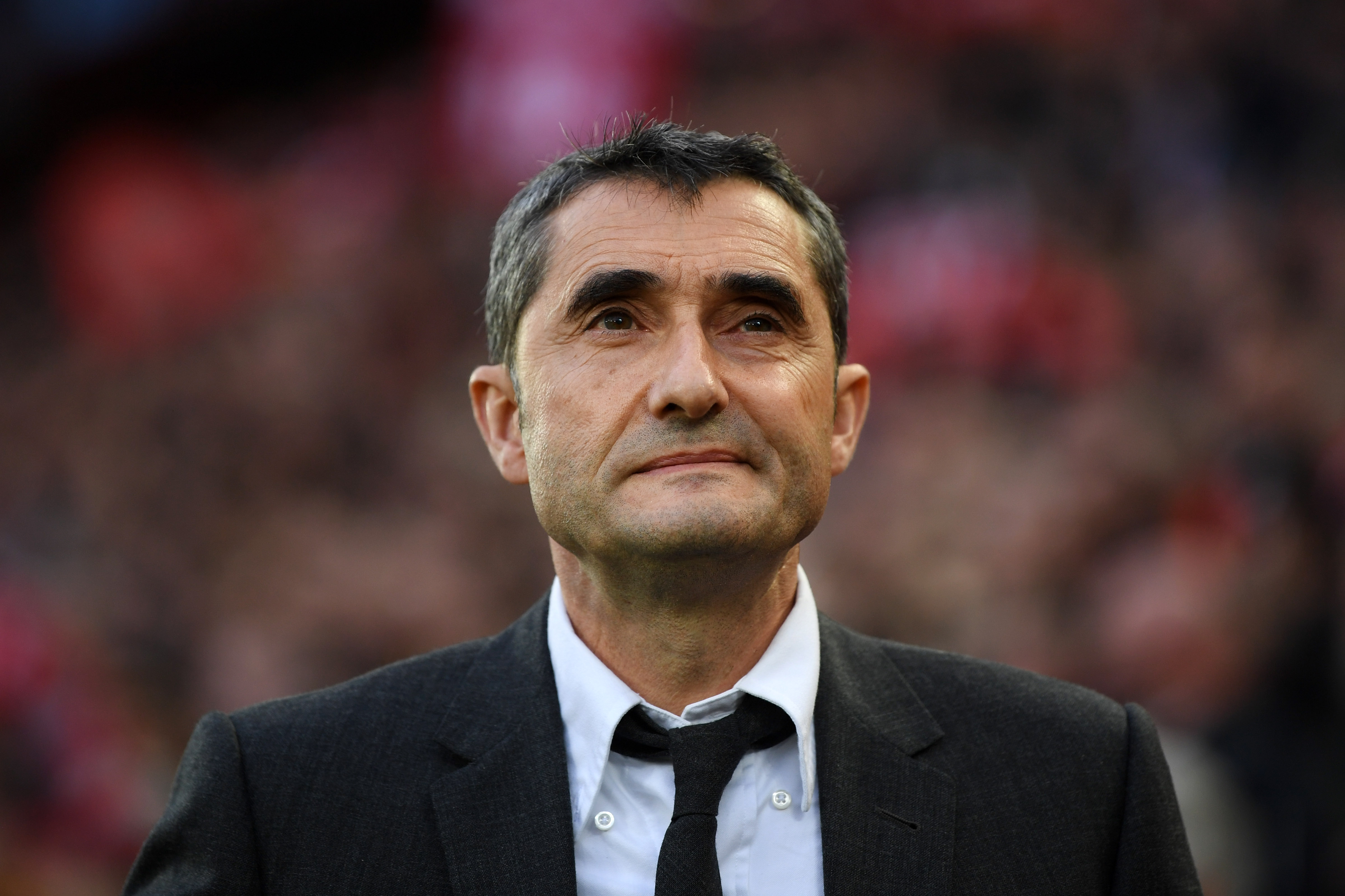 LIVERPOOL, ENGLAND - MAY 07:  Ernesto Valverde, Manager of Barcelona looks on prior to the UEFA Champions League Semi Final second leg match between Liverpool and Barcelona at Anfield on May 07, 2019 in Liverpool, England. (Photo by Shaun Botterill/Getty Images)