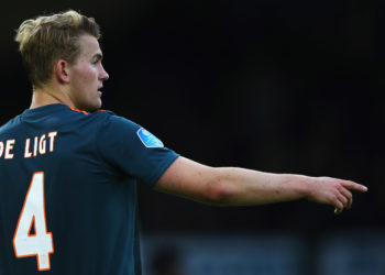 DOETINCHEM, NETHERLANDS - MAY 15: Matthijs de Ligt of Ajax signals to a team mate during the Eredivisie match between De Graafschap and Ajax at Stadion De Vijverberg on May 15, 2019 in Doetinchem, Netherlands. (Photo by Dean Mouhtaropoulos/Getty Images)