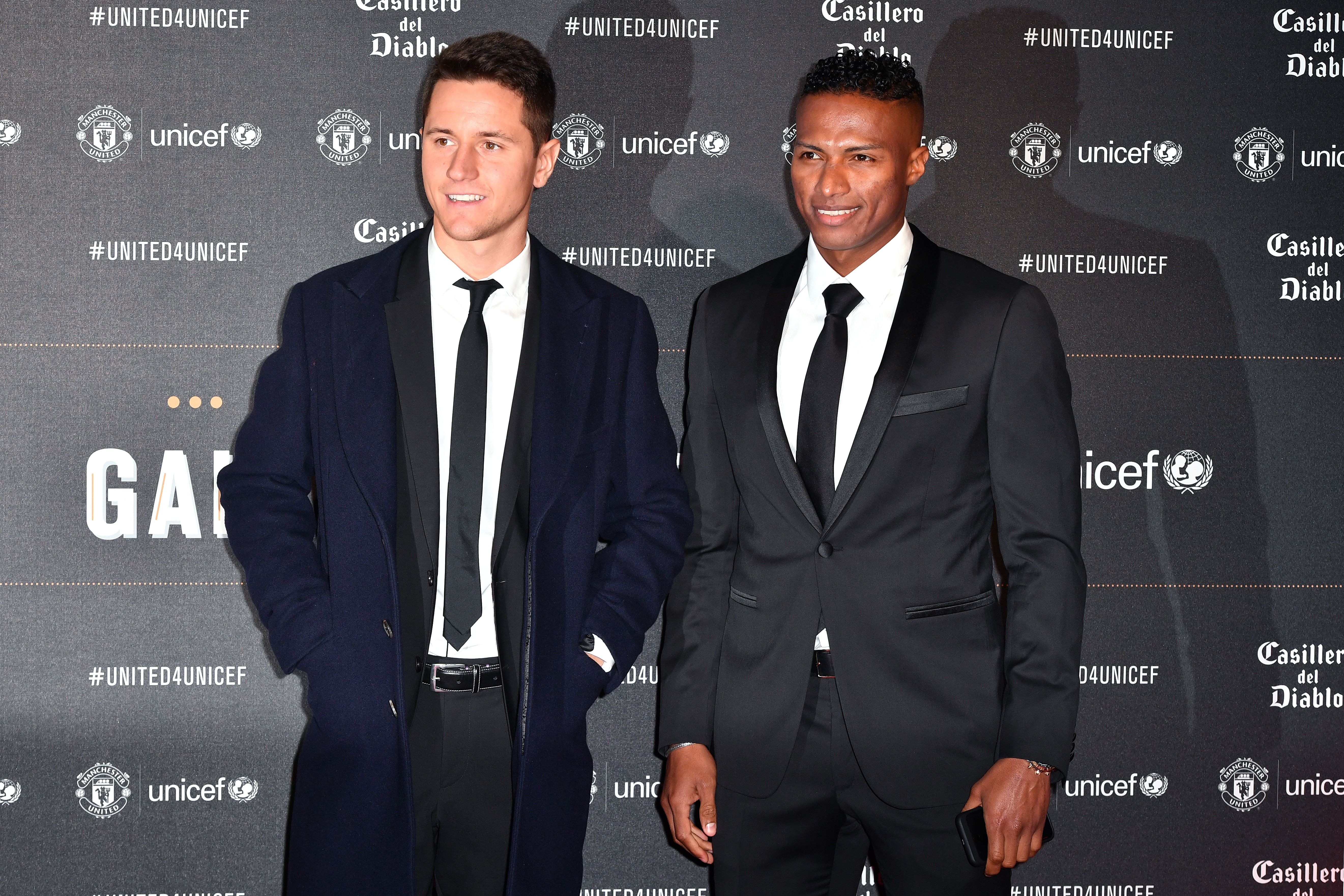 MANCHESTER, ENGLAND - NOVEMBER 15:  Ander Herrera (left) and Antonio Valencia attends the United for Unicef Gala Dinner at Old Trafford on November 15, 2017 in Manchester, England.  (Photo by Anthony Devlin/Getty Images)