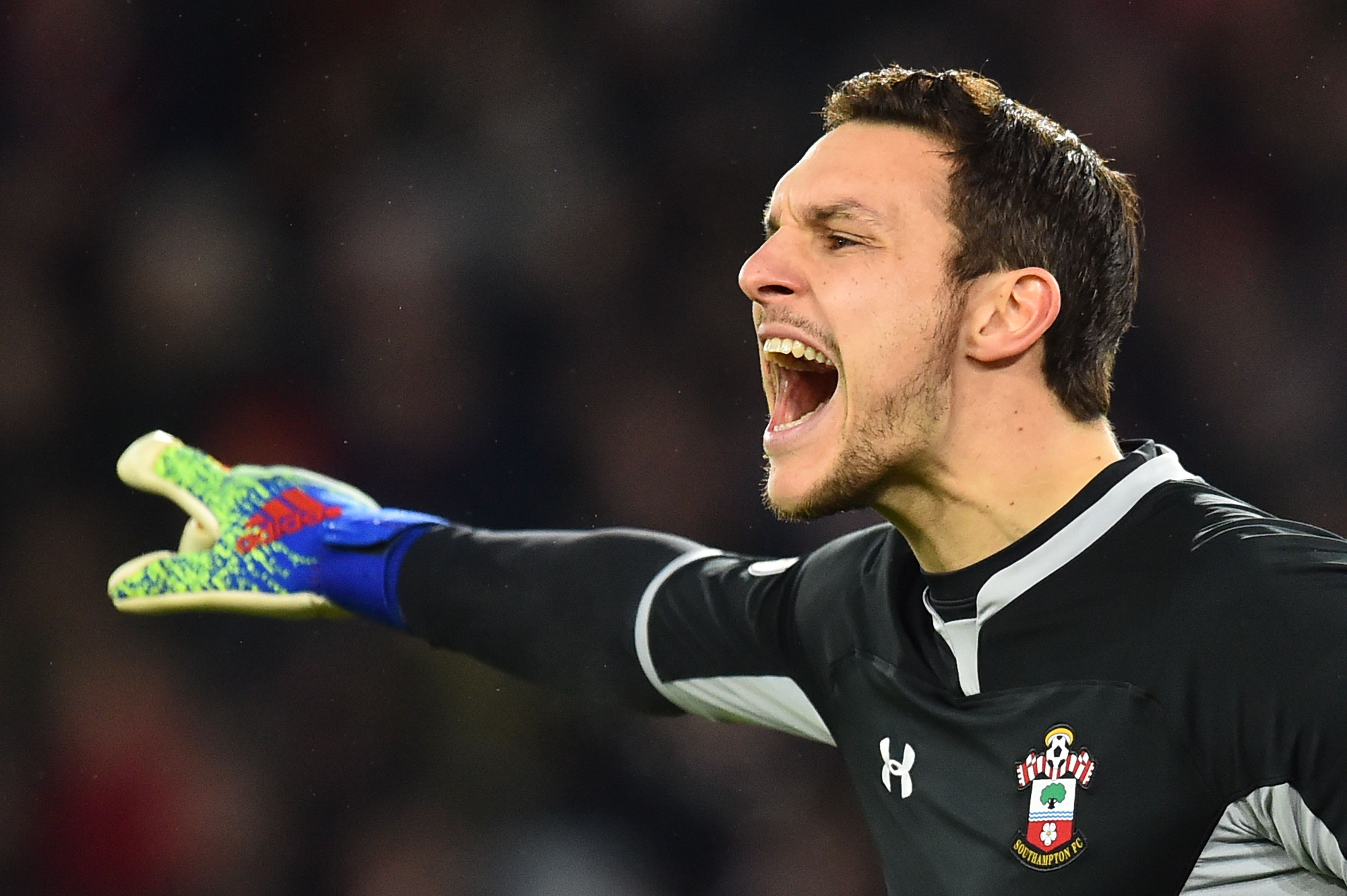Southampton's English goalkeeper Alex McCarthy gestures during the English Premier League football match between Southampton and Everton at St Mary's Stadium in Southampton, southern England on January 19, 2019. (Photo by Glyn KIRK / AFP) / RESTRICTED TO EDITORIAL USE. No use with unauthorized audio, video, data, fixture lists, club/league logos or 'live' services. Online in-match use limited to 120 images. An additional 40 images may be used in extra time. No video emulation. Social media in-match use limited to 120 images. An additional 40 images may be used in extra time. No use in betting publications, games or single club/league/player publications. /         (Photo credit should read GLYN KIRK/AFP/Getty Images)