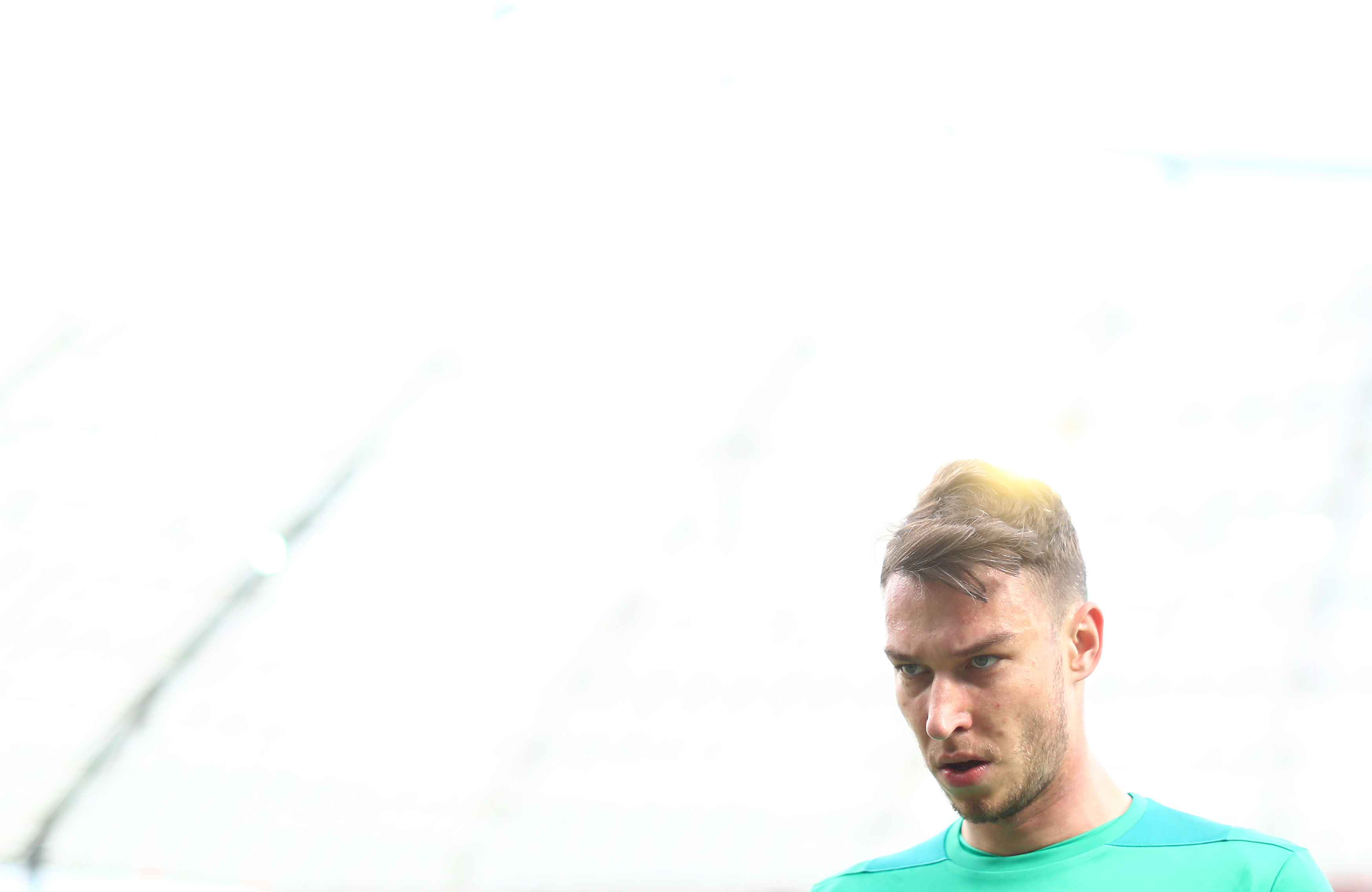 LEVERKUSEN, GERMANY - MARCH 17: Jiri Pavlenka of Bremen is seen during the Bundesliga match between Bayer 04 Leverkusen and SV Werder Bremen at BayArena on March 17, 2019 in Leverkusen, Germany. (Photo by Lars Baron/Bongarts/Getty Images)