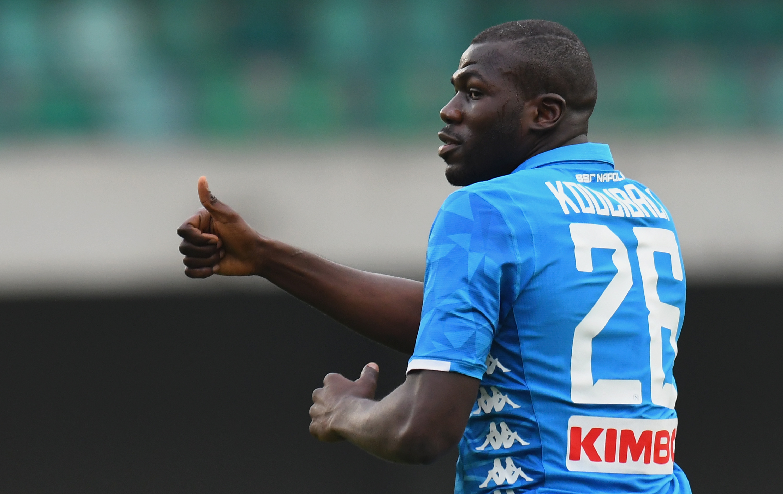 VERONA, ITALY - APRIL 14:  Kaldou Koulibaly of SSC Napoli celebrates after scoring the opening goal during the Serie A match between Chievo Verona and SSC Napoli at Stadio Marc'Antonio Bentegodi on April 14, 2019 in Verona, Italy.  (Photo by Alessandro Sabattini/Getty Images)