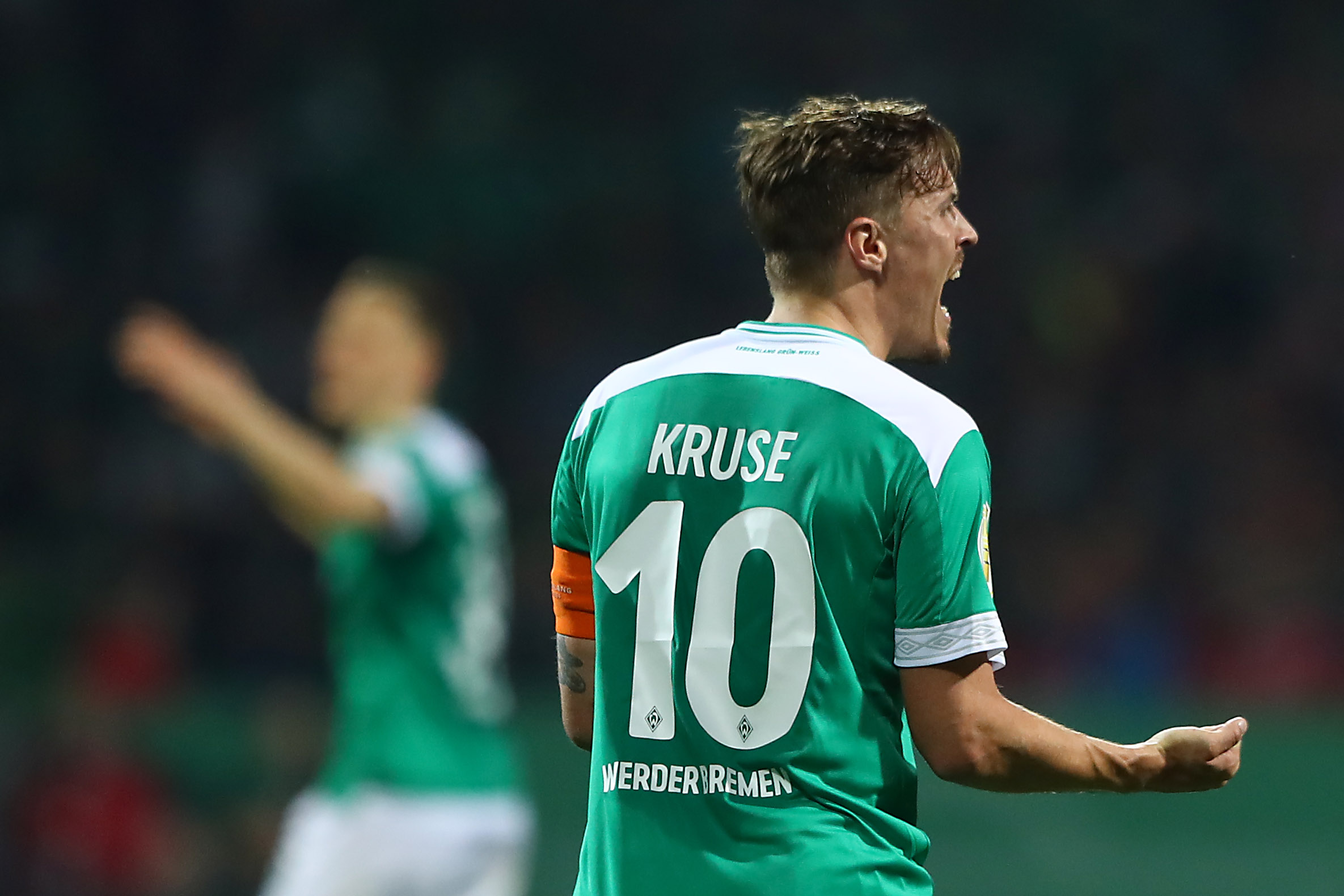 BREMEN, GERMANY - APRIL 24: Max Kruse of Werder Bremen reacts during the DFB Cup semi final match between Werder Bremen and FC Bayern Muenchen at Weserstadion on April 24, 2019 in Bremen, Germany. (Photo by Martin Rose/Bongarts/Getty Images)