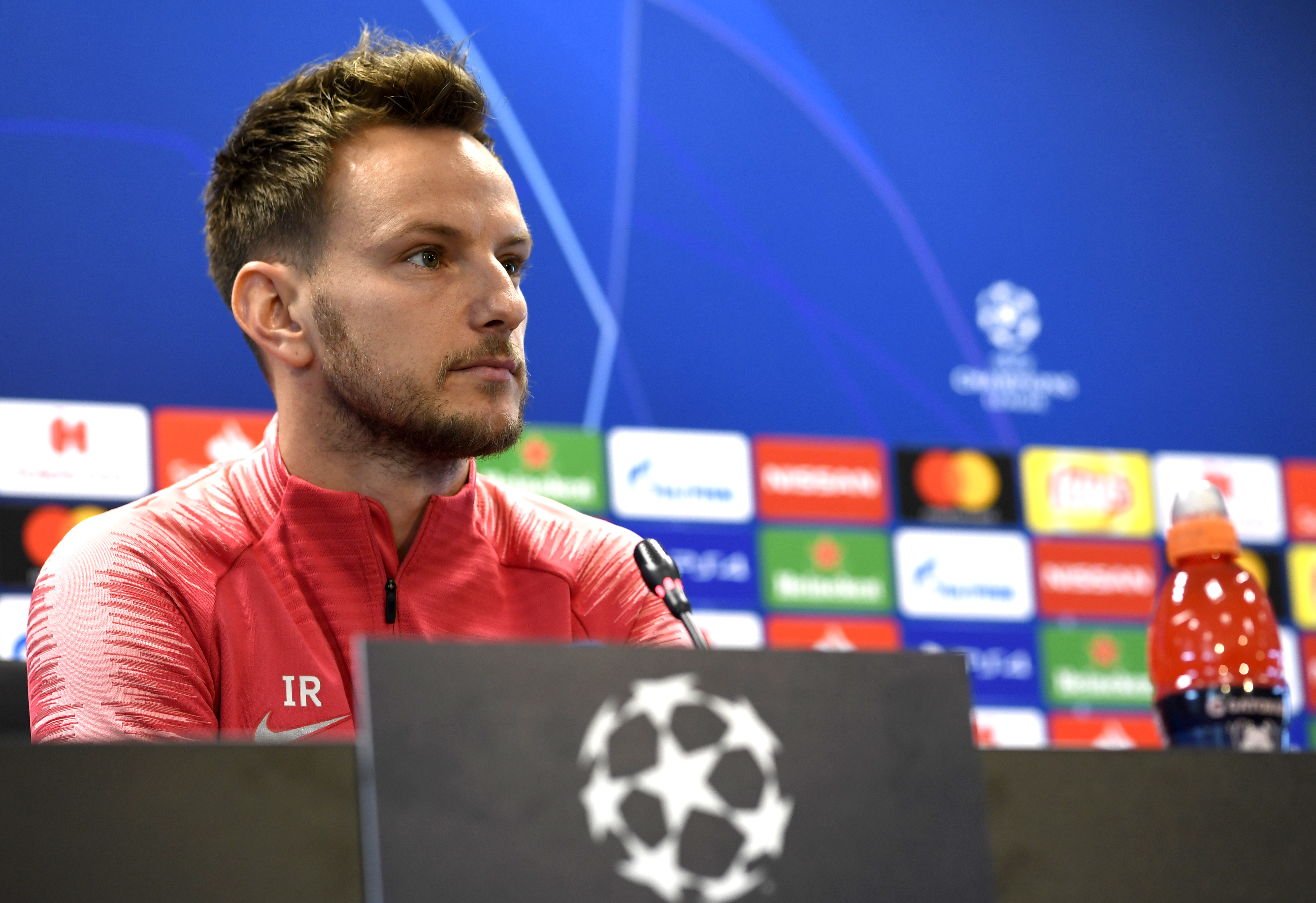 BARCELONA, SPAIN - APRIL 30: Ivan Rakitic of Barcelona attends an FC Barcelona press conference ahead of their UEFA Champions League semi-final first leg match against Liverpool. On April 30, 2019 in Barcelona, Spain. (Photo by Alex Caparros/Getty Images)