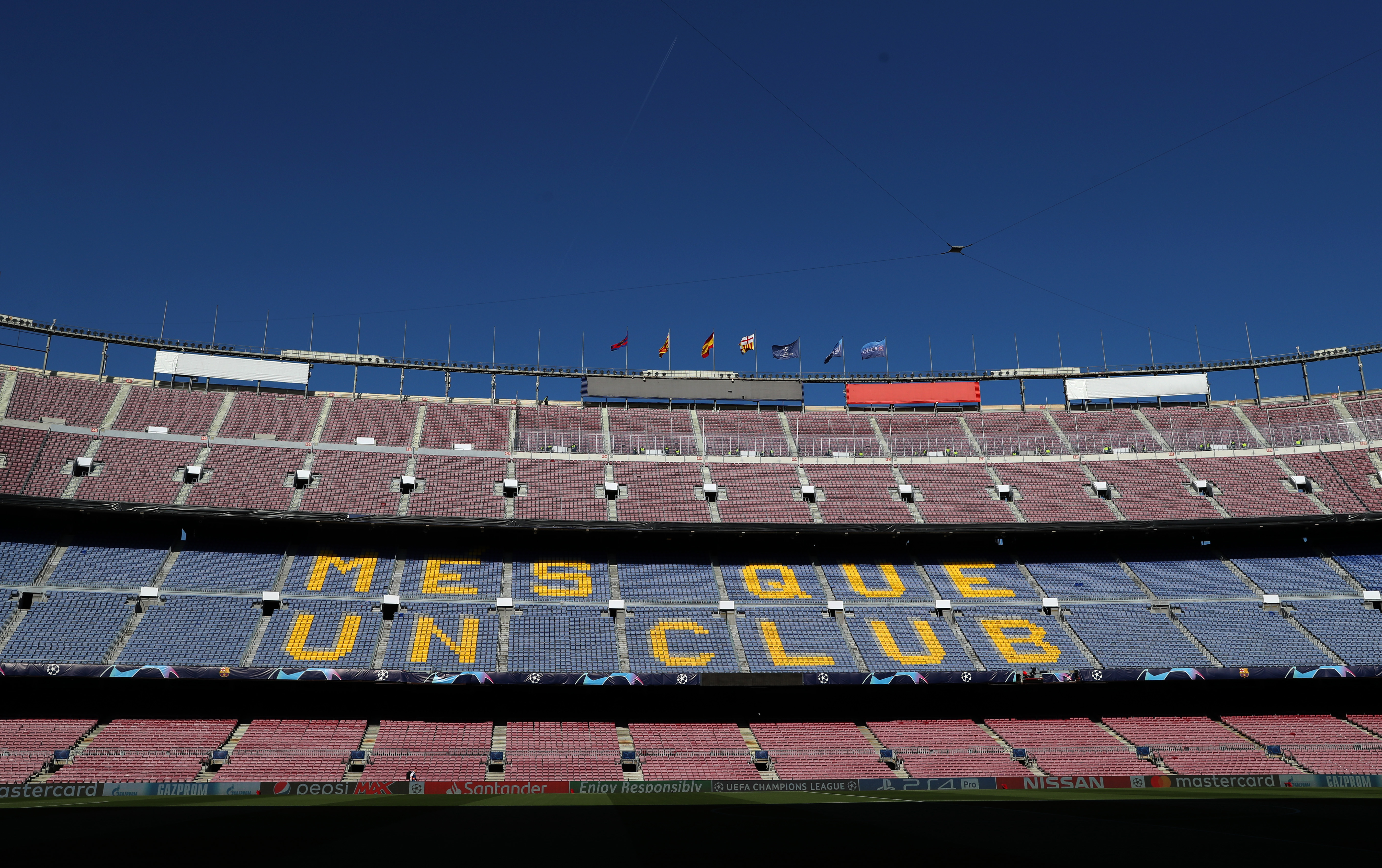 BARCELONA, SPAIN - MAY 01: General view inside the stadium ahead of the UEFA Champions League Semi Final first leg match between Barcelona and Liverpool at the Nou Camp on May 01, 2019 in Barcelona, Spain. (Photo by Catherine Ivill/Getty Images)