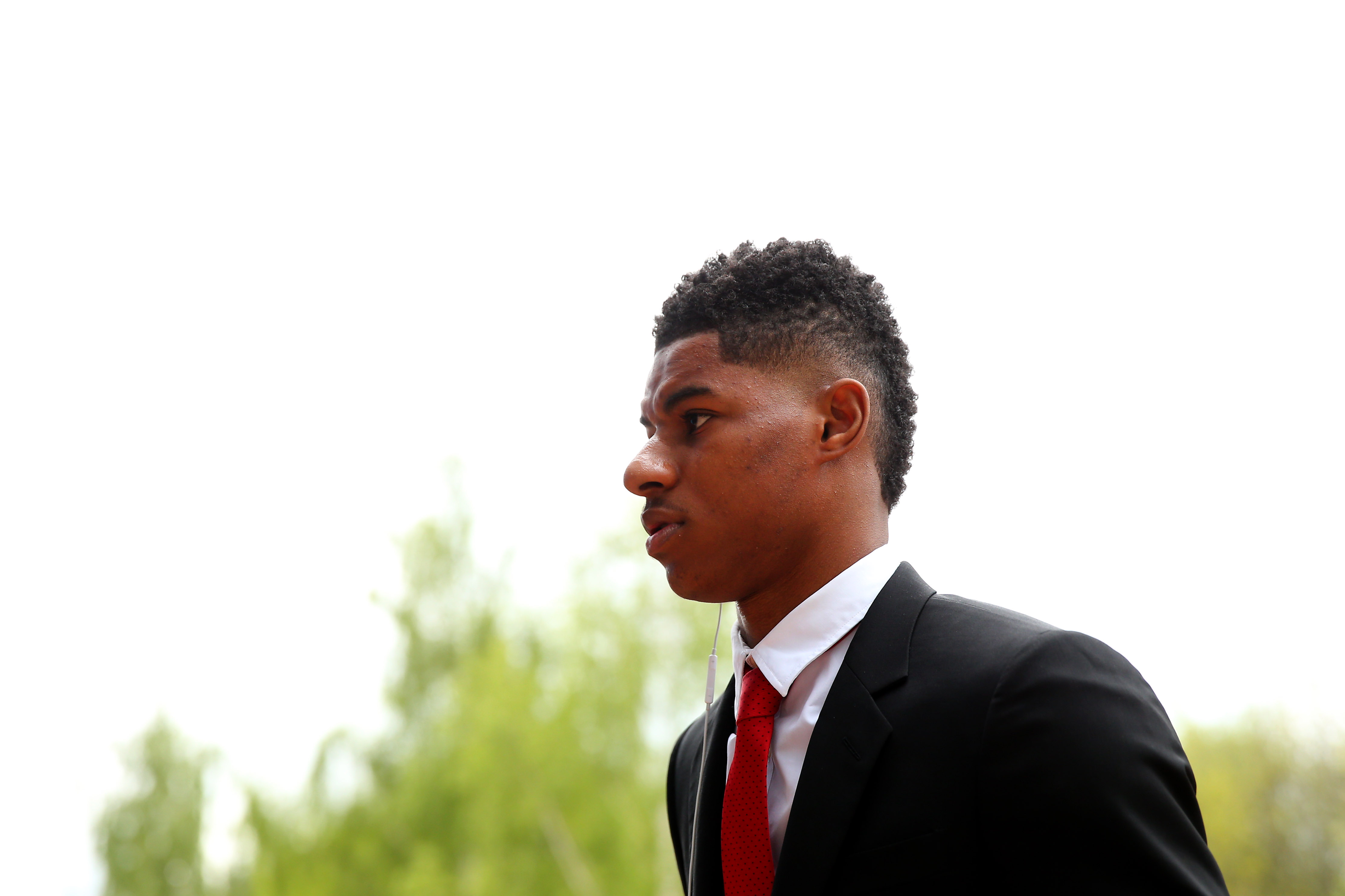 HUDDERSFIELD, ENGLAND - MAY 05:  Marcus Rashford of Manchester United arrives  prior to the Premier League match between Huddersfield Town and Manchester United at John Smith's Stadium on May 05, 2019 in Huddersfield, United Kingdom. (Photo by Alex Livesey/Getty Images)