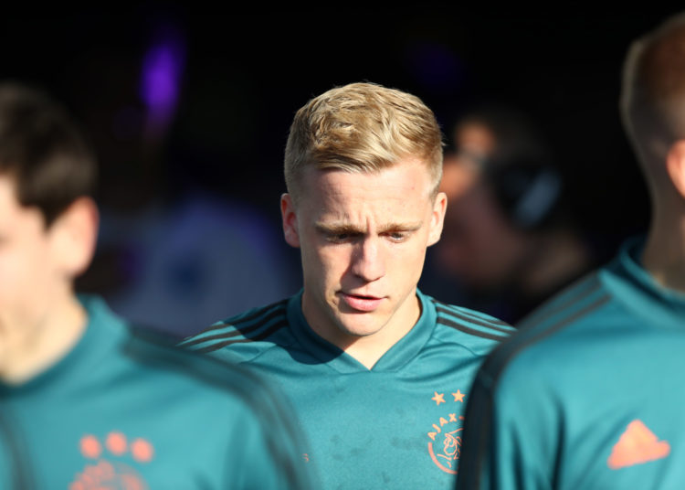 DOETINCHEM, NETHERLANDS - MAY 15: Donny van de Beek of Ajax walks out on the pitch prior to the Eredivisie match between De Graafschap and Ajax at Stadion De Vijverberg on May 15, 2019 in Doetinchem, Netherlands. (Photo by Dean Mouhtaropoulos/Getty Images)