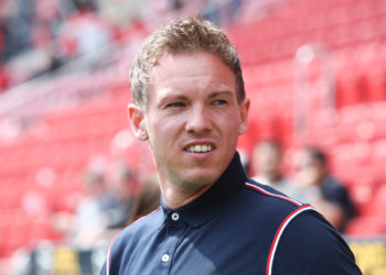 MAINZ, GERMANY - MAY 18: Head coach Julian Nagelsmann of Hoffenheim looks on prior to the Bundesliga match between 1. FSV Mainz 05 and TSG 1899 Hoffenheim at Opel Arena on May 18, 2019 in Mainz, Germany. (Photo by Alex Grimm/Bongarts/Getty Images)