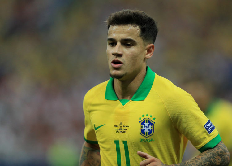 SAO PAULO, BRAZIL - JUNE 22: Philippe Coutinho of Brazil in action during the Copa America Brazil 2019 group A match between Peru and Brazil at Arena Corinthians on June 22, 2019 in Sao Paulo, Brazil. (Photo by Buda Mendes/Getty Images)