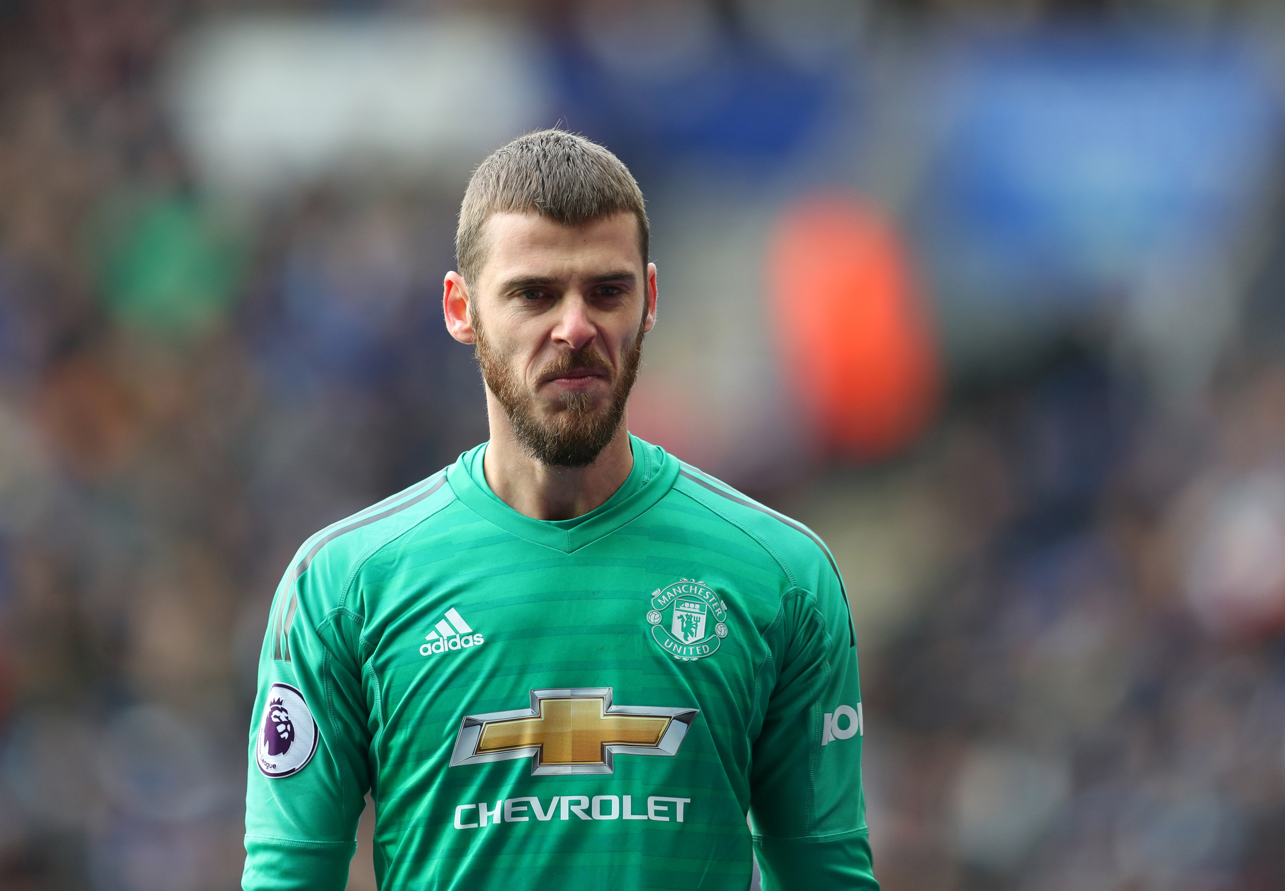 LEICESTER, ENGLAND - FEBRUARY 03: David de Gea of Manchester United  during the Premier League match between Leicester City and Manchester United at The King Power Stadium on February 03, 2019 in Leicester, United Kingdom. (Photo by Catherine Ivill/Getty Images)