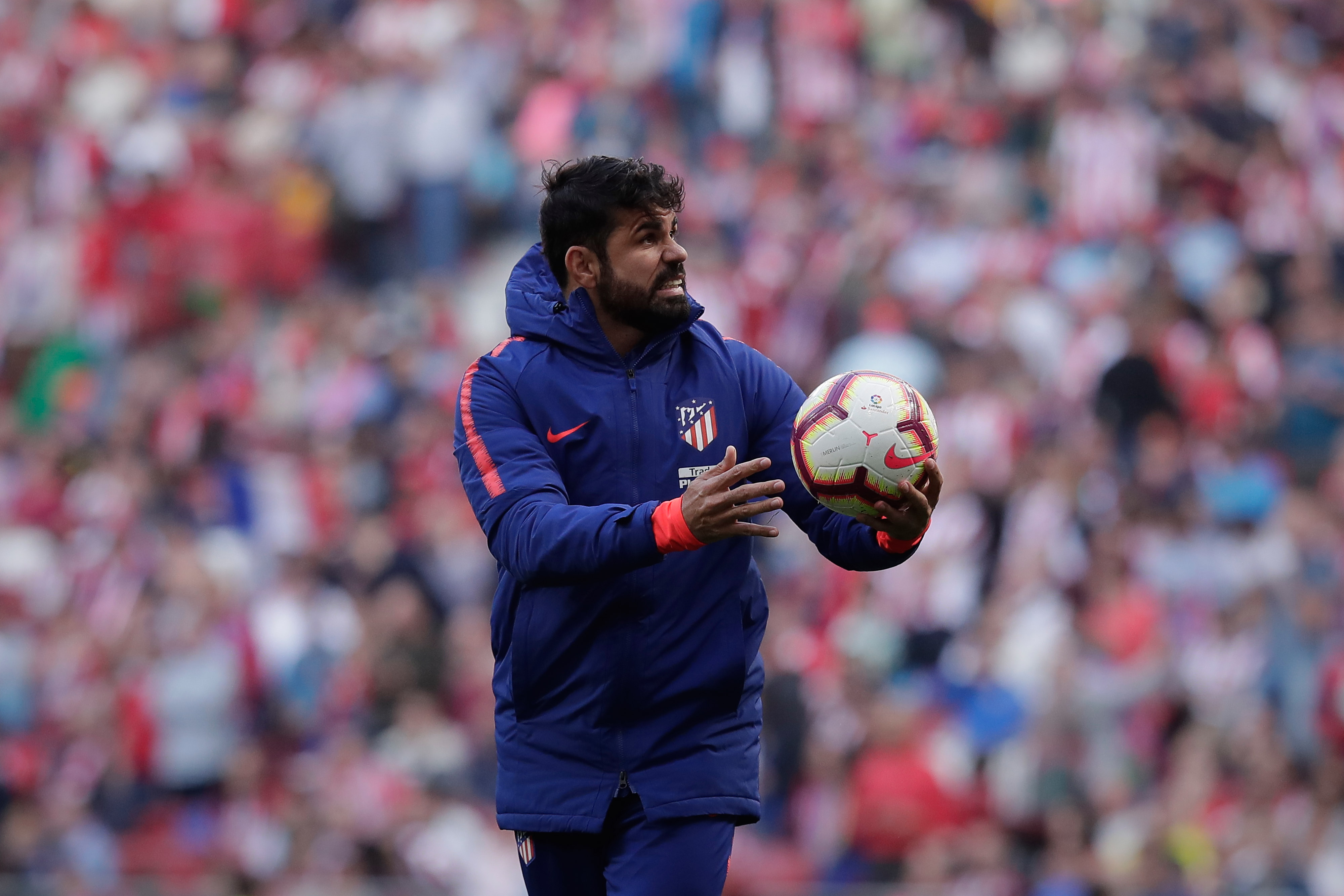 MADRID, SPAIN - FEBRUARY 24: Diego Costa of Atletico de Madrid reacts between halves during the La Liga match between  Club Atletico de Madrid and Villarreal CF at Wanda Metropolitano on February 24, 2019 in Madrid, Spain. (Photo by Gonzalo Arroyo Moreno/Getty Images)