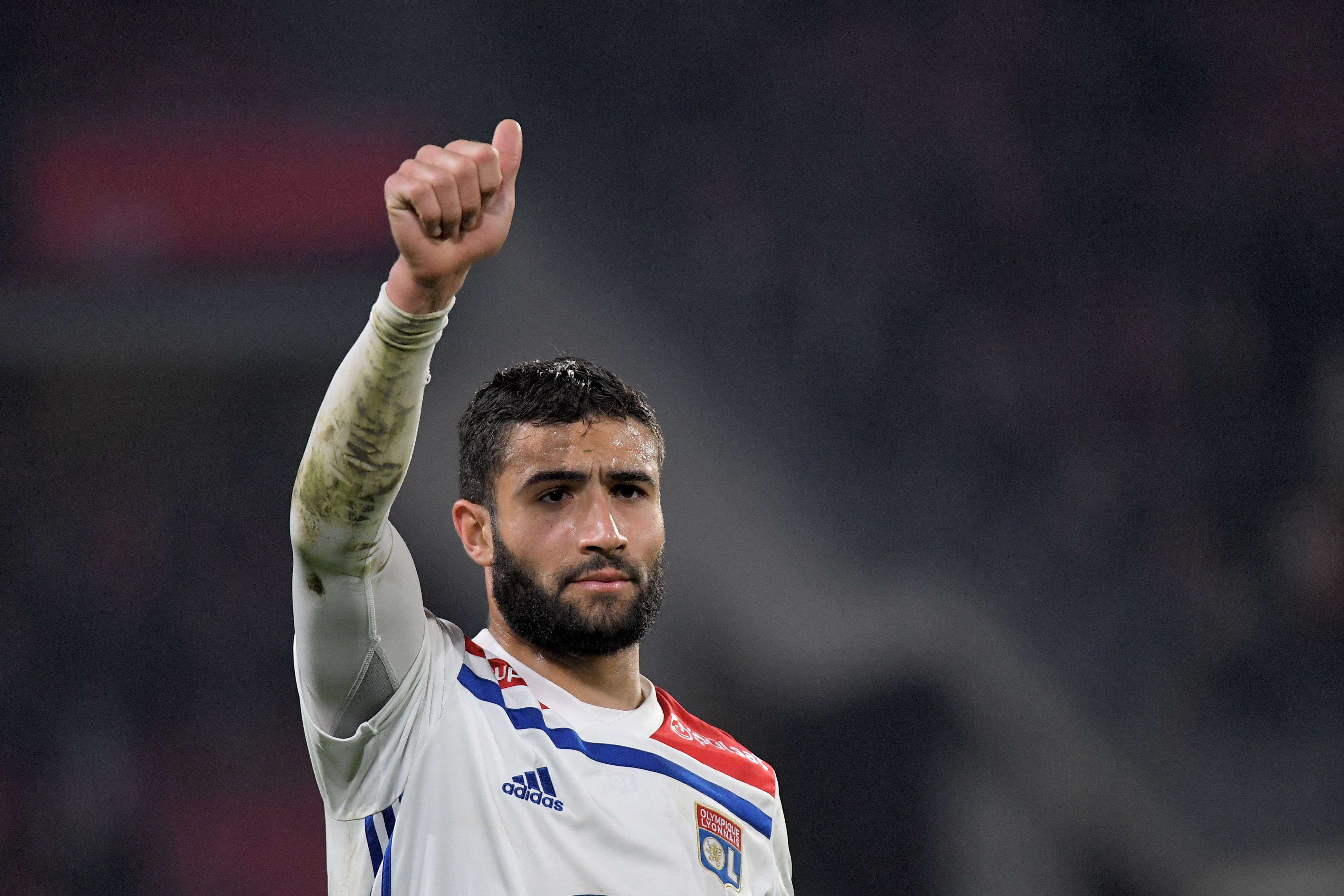 Lyon's French midfielder Nabil Fekir celebrates after Lyon won the French L1 football match Stade Rennais vs Olympique Lyonnais (OL), on March 29, 2019 at the Roazhon Park stadium in Rennes, western France. (Photo by LOIC VENANCE / AFP)        (Photo credit should read LOIC VENANCE/AFP/Getty Images)