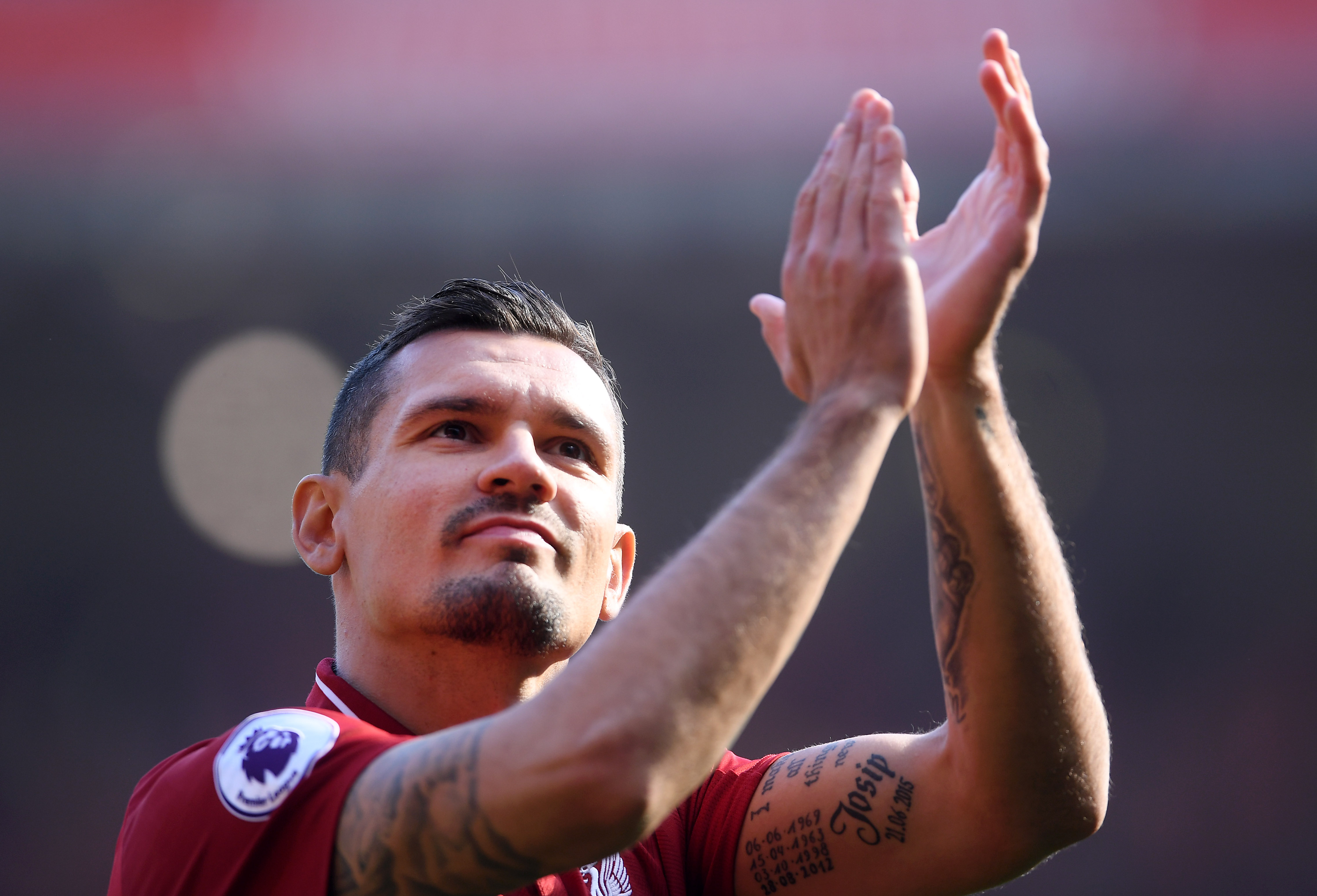 LIVERPOOL, ENGLAND - MAY 12: Dejan Lovren of Liverpool acknowledges the fans after the Premier League match between Liverpool FC and Wolverhampton Wanderers at Anfield on May 12, 2019 in Liverpool, United Kingdom. (Photo by Laurence Griffiths/Getty Images)