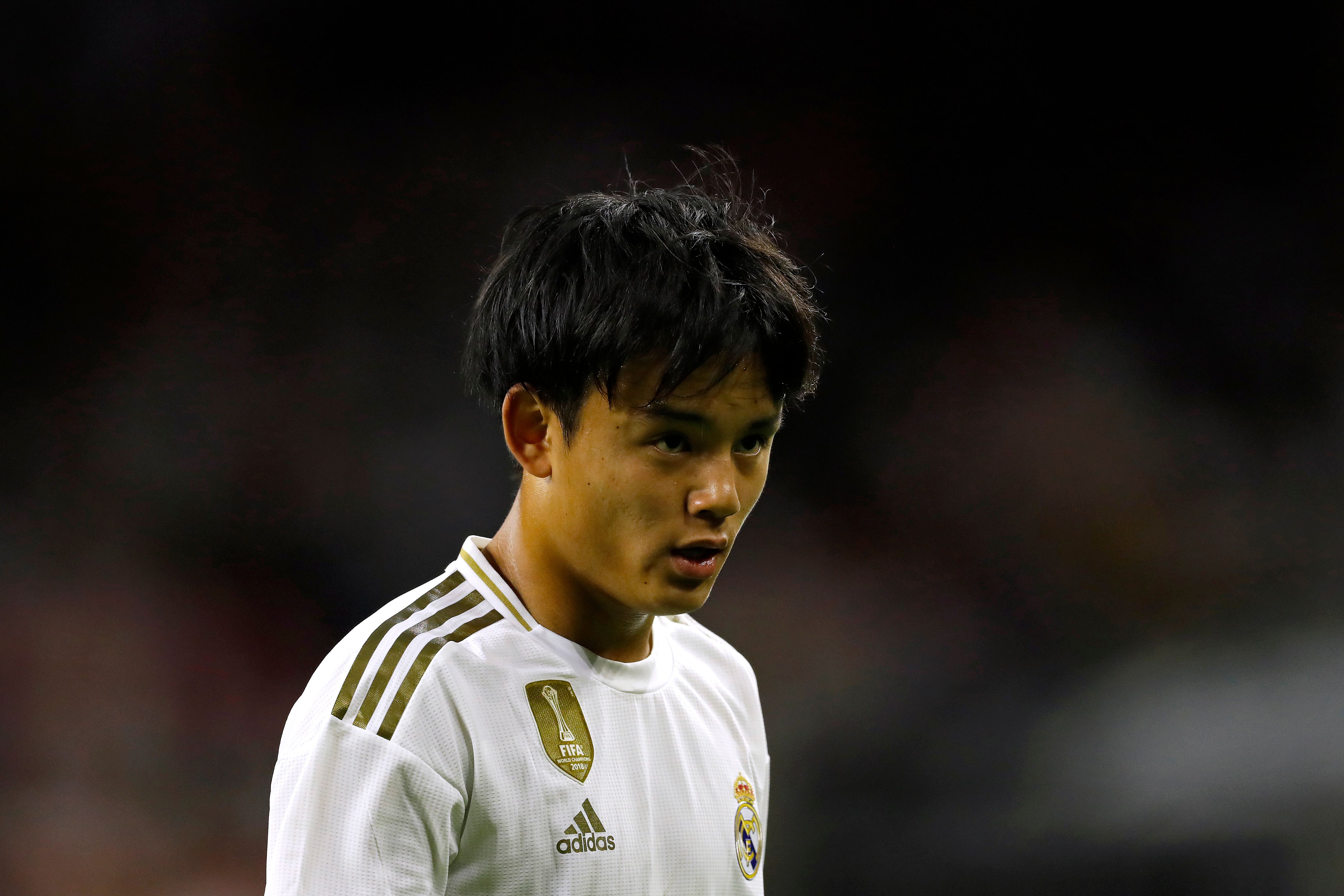 Real Madrid midfielder Takefusa Kubo looks on against Bayern Munich during their International Champions Cup match on July 20, 2019 at NRG Stadium in Houston, Texas. (Photo by AARON M. SPRECHER / AFP)        (Photo credit should read AARON M. SPRECHER/AFP/Getty Images)