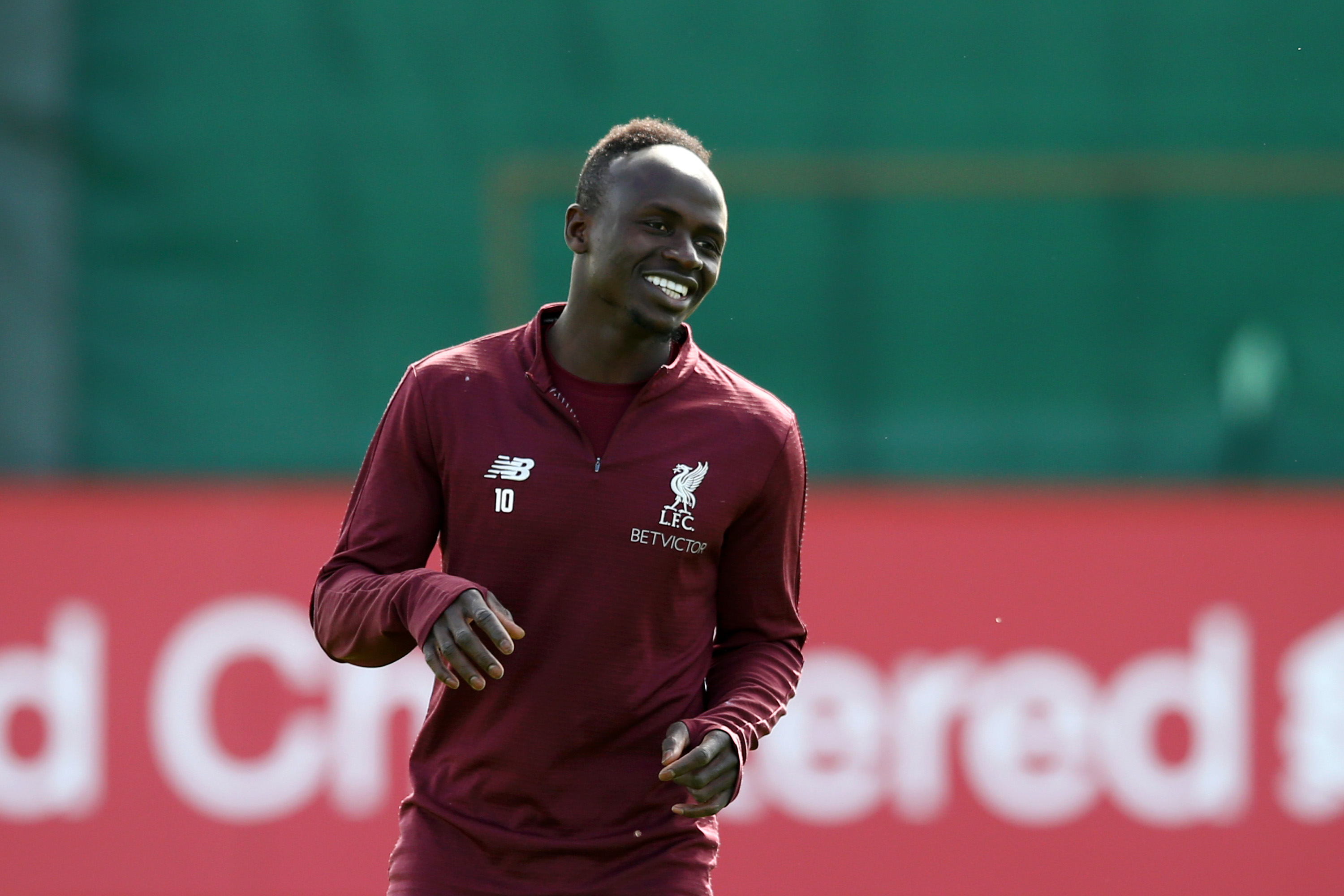 LIVERPOOL, ENGLAND - MAY 06: Sadio Mane of Liverpool reacts during a training session ahead of their UEFA Champions League second leg semi finals match against Barcelona at Melwood on May 06, 2019 in Liverpool, England. (Photo by Jan Kruger/Getty Images)