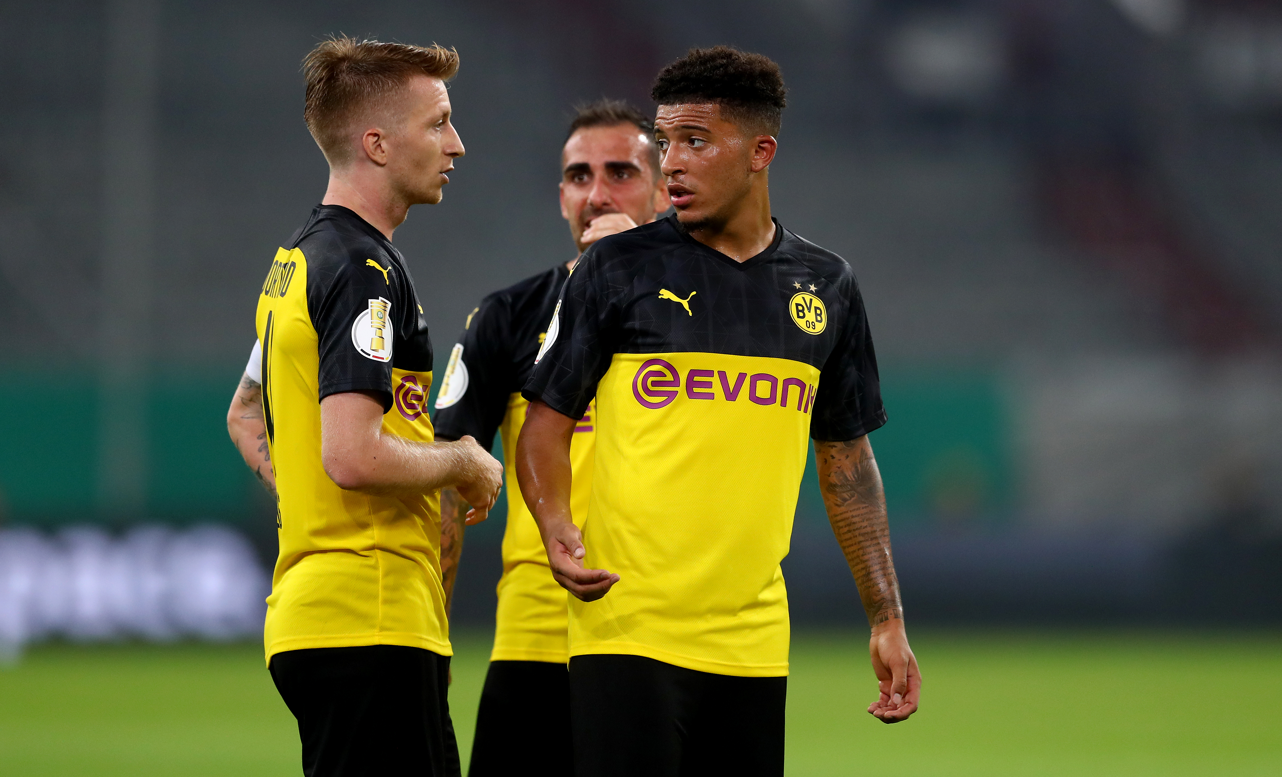 DUESSELDORF, GERMANY - AUGUST 09: Jadon Sancho of Dortmund is seen during the DFB Cup first round match between KFC Uerdingen and Borussia Dortmund at Merkur Spiel-Arena on August 09, 2019 in Duesseldorf, Germany. (Photo by Lars Baron/Bongarts/Getty Images)