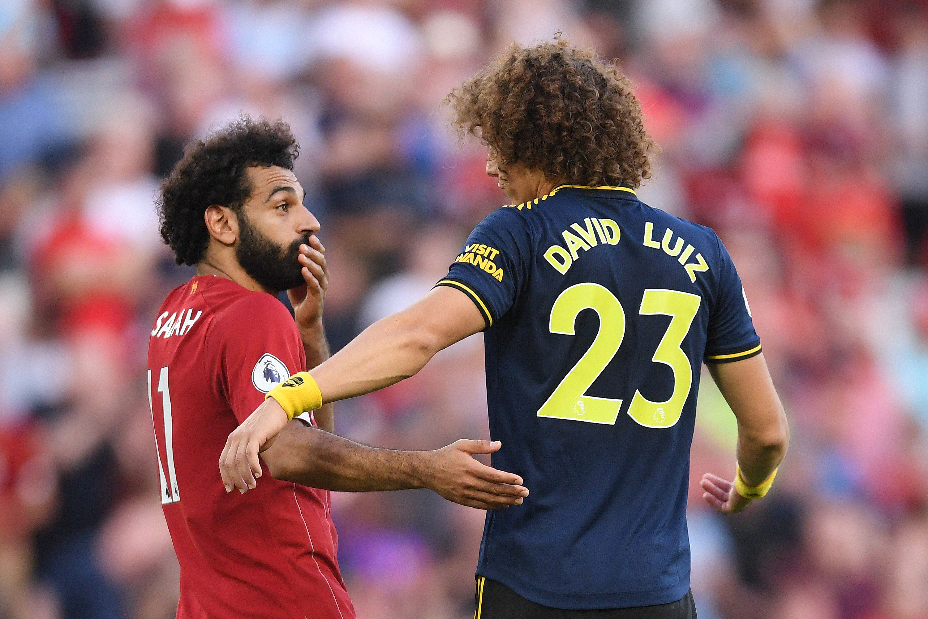 Luiz completely struggled to make his mark against Liverpool and Salah. (Photo by Laurence Griffiths/Getty Images)