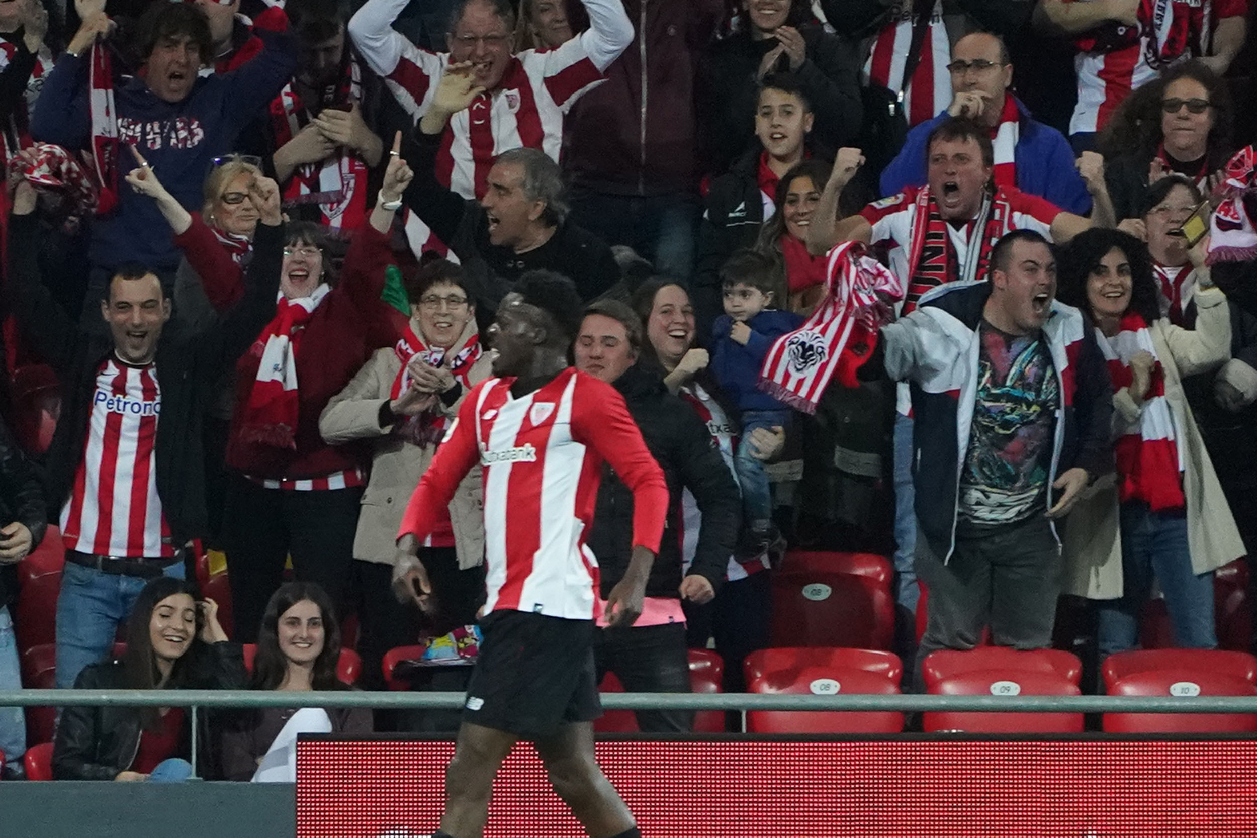 Athletic Bilbao's Spanish forward Inaki Williams celebrates after scoring a goal during the Spanish league football match between Athletic Club Bilbao and Club Atletico de Madrid at the San Mames stadium in Bilbao on March 16, 2019. (Photo by CESAR MANSO / AFP)        (Photo credit should read CESAR MANSO/AFP/Getty Images)