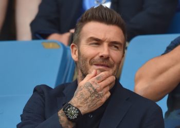 England's football legend David Beckham gestures ahead ofthe France 2019 Women's World Cup quarter-final football match between Norway and England, on June 27, 2019, at the Oceane stadium in Le Havre, north western France. (Photo by LOIC VENANCE / AFP)        (Photo credit should read LOIC VENANCE/AFP/Getty Images)