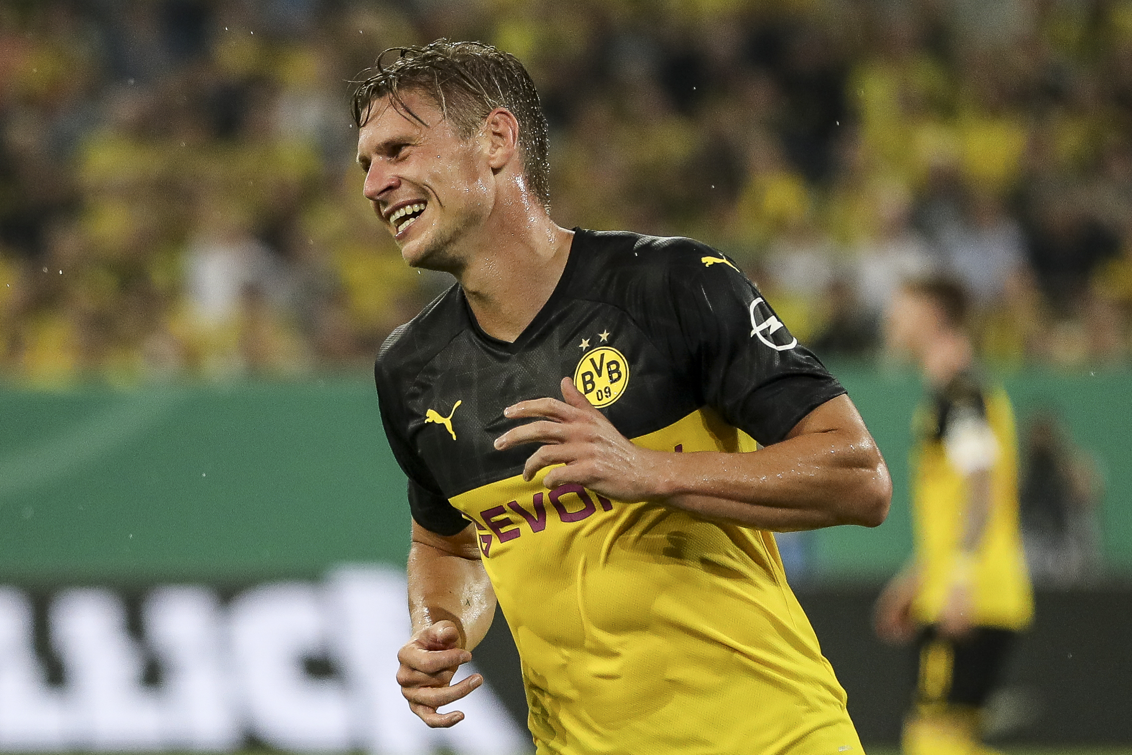 DUESSELDORF, GERMANY - AUGUST 09: Lukasz Piszczek of Borussia Dortmund reacts during the DFB Cup first round match between KFC Uerdingen and Borussia Dortmund at Merkur Spiel-Arena on August 09, 2019 in Duesseldorf, Germany. (Photo by Maja Hitij/Bongarts/Getty Images)