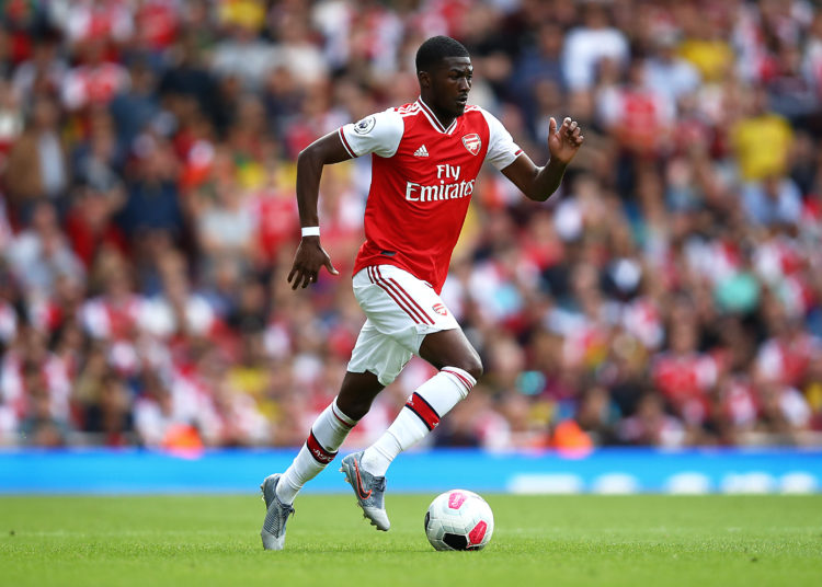 LONDON, ENGLAND - AUGUST 17:  Ainsley Maitland-Niles of Arsenal during the Premier League match between Arsenal FC and Burnley FC at Emirates Stadium on August 17, 2019 in London, United Kingdom. (Photo by Julian Finney/Getty Images)