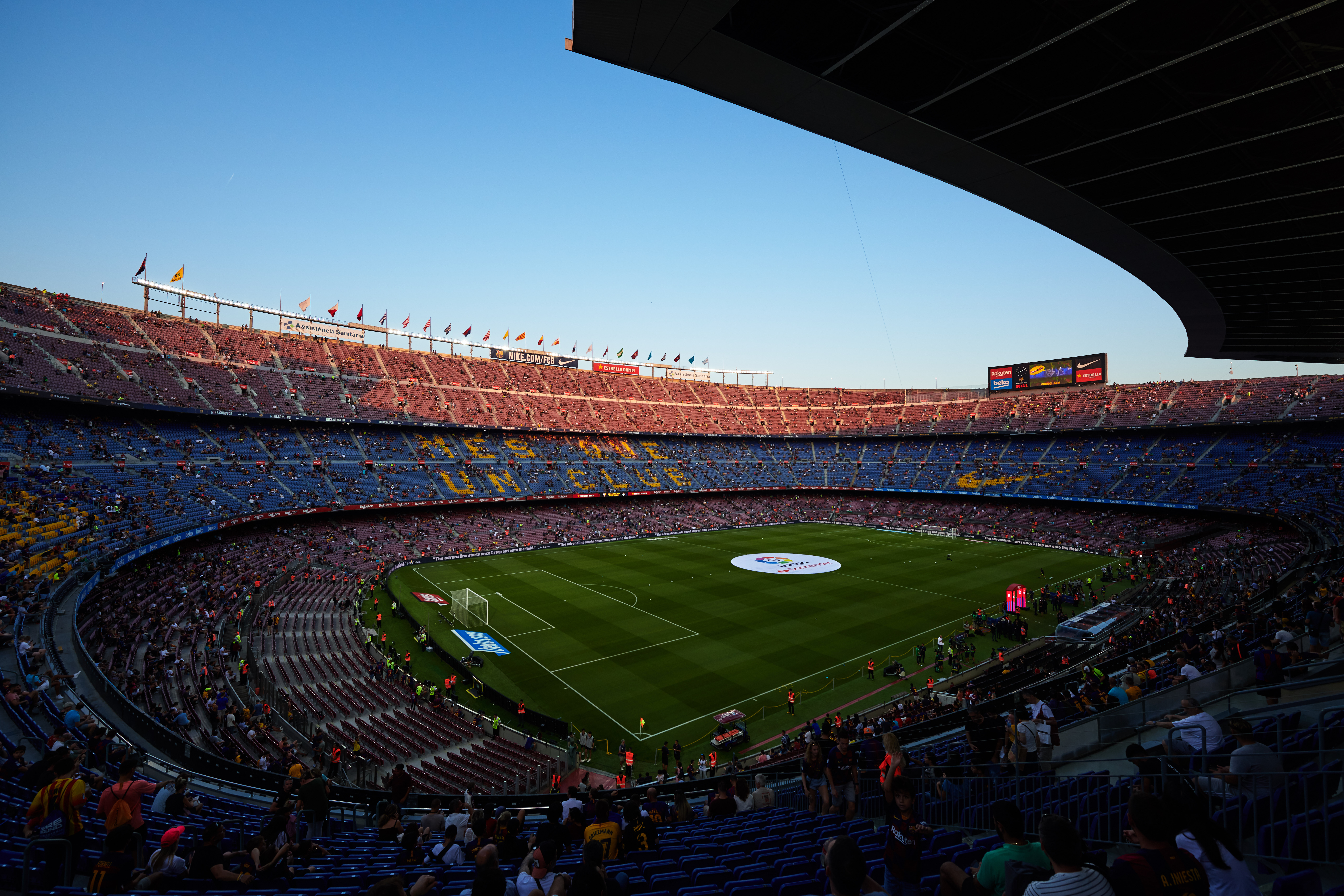 BARCELONA, SPAIN - AUGUST 25: A general view of the stadium before the Liga match between FC Barcelona and Real Betis Balompie at Camp Nou on August 25, 2019 in Barcelona, Spain. (Photo by Alex Caparros/Getty Images)