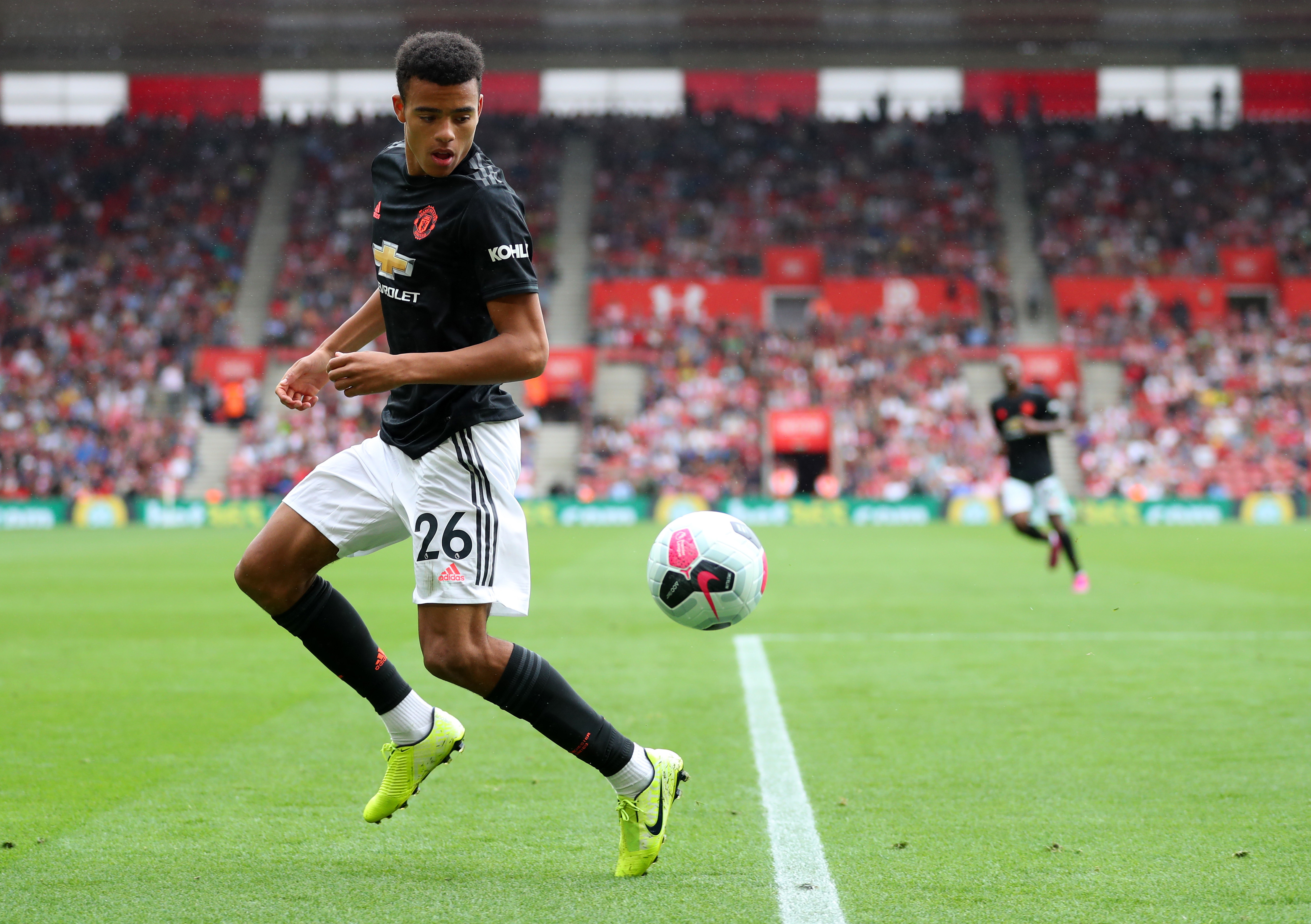 SOUTHAMPTON, ENGLAND - AUGUST 31: Mason Greenwood of Manchester United during the Premier League match between Southampton FC and Manchester United at St Mary's Stadium on August 31, 2019 in Southampton, United Kingdom. (Photo by Catherine Ivill/Getty Images)