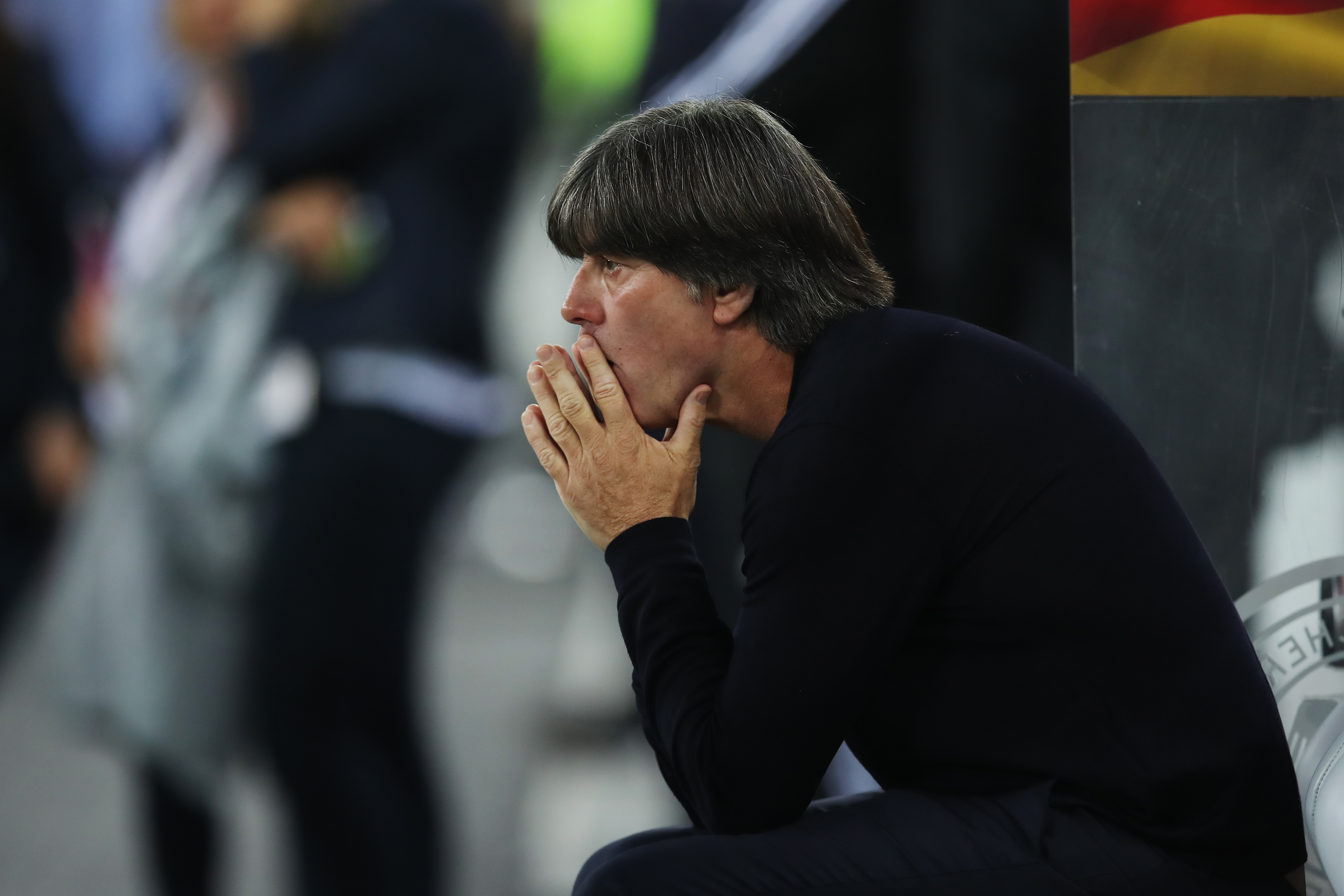 HAMBURG, GERMANY - SEPTEMBER 06: Head coach Joachim Loew of Germany looks on prior to the UEFA Euro 2020 qualifier match between Germany and Netherlands at Volksparkstadion on September 06, 2019 in Hamburg, Germany. (Photo by Alex Grimm/Bongarts/Getty Images)