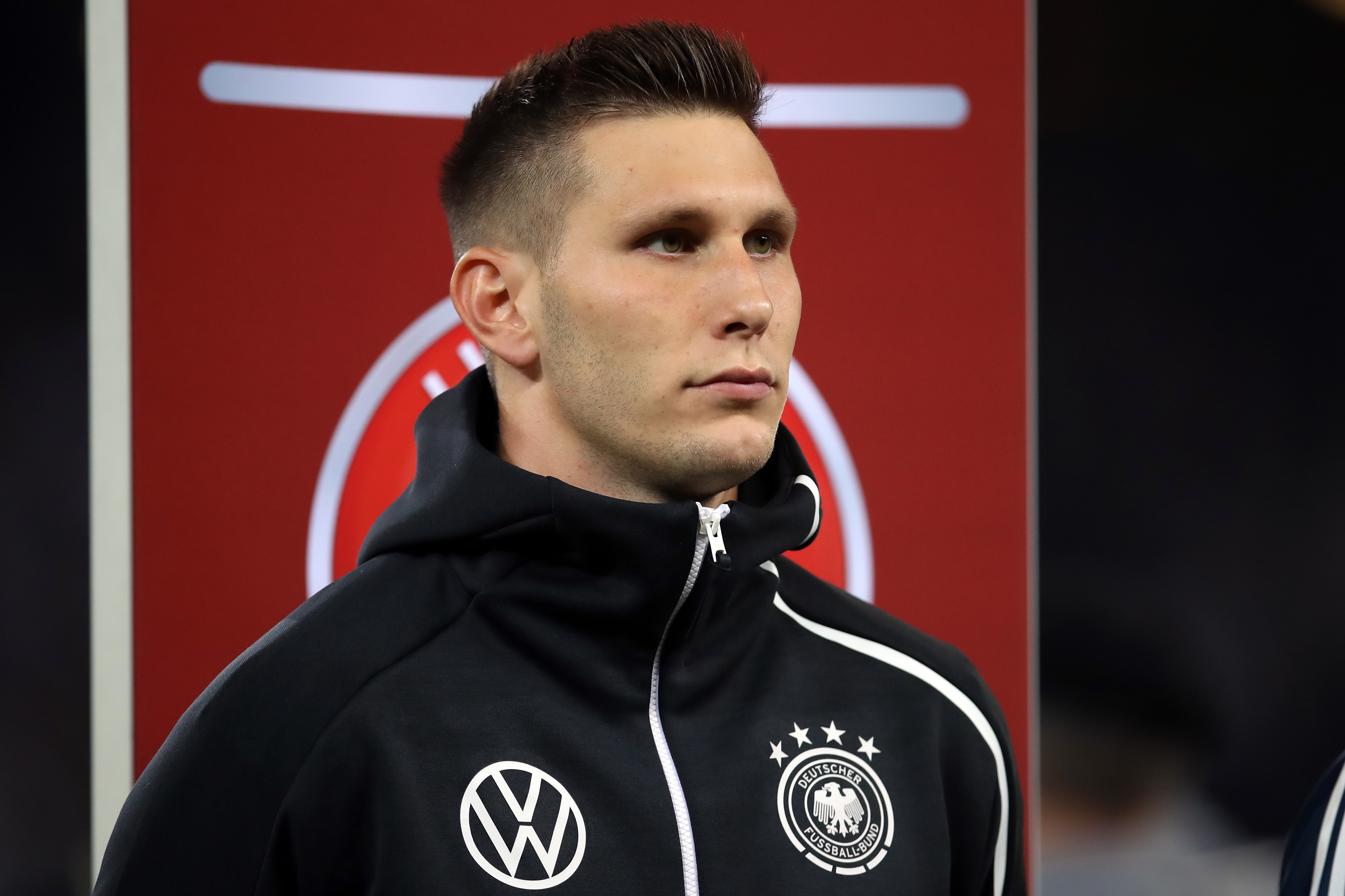 HAMBURG, GERMANY - SEPTEMBER 06: Niklas Suele of Germany looks on prior to the UEFA Euro 2020 qualifier match between Germany and Netherlands at Volksparkstadion on September 06, 2019 in Hamburg, Germany. (Photo by Alex Grimm/Bongarts/Getty Images)