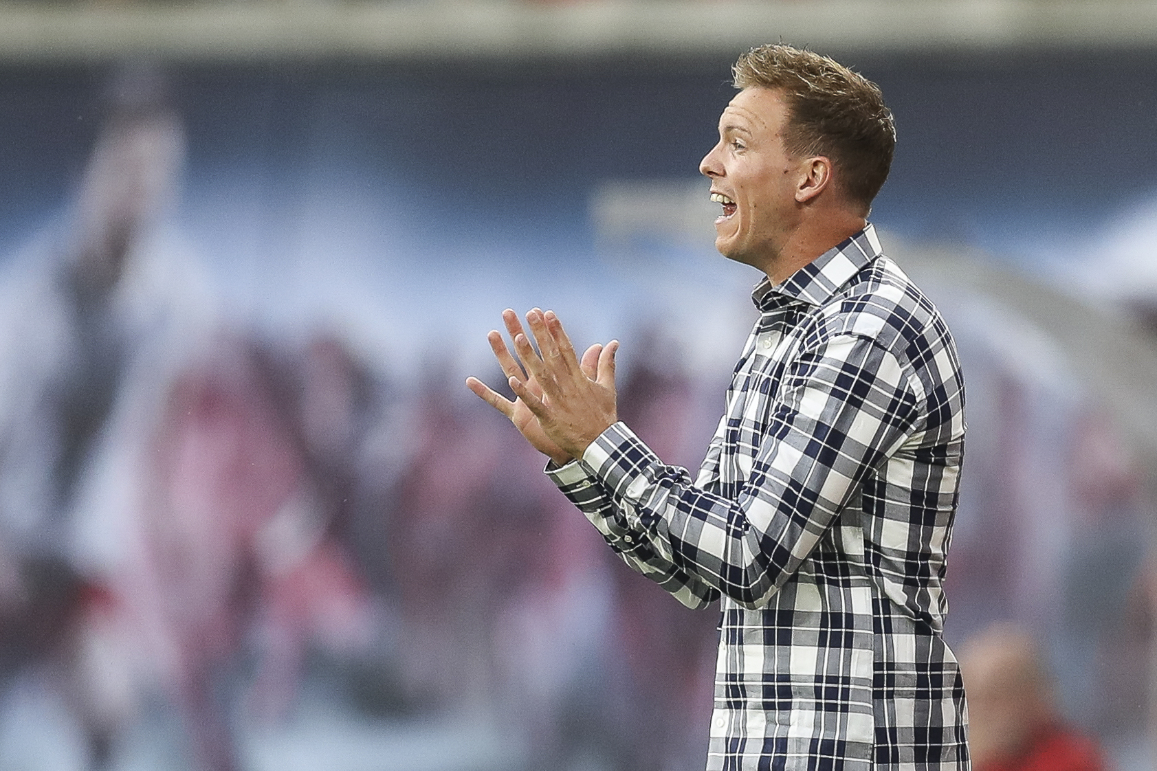 LEIPZIG, GERMANY - SEPTEMBER 14: Julian Nagelsmann head coach of RB Leipzig reacts during the Bundesliga match between RB Leipzig and FC Bayern Muenchen at Red Bull Arena on September 14, 2019 in Leipzig, Germany. (Photo by Maja Hitij/Bongarts/Getty Images)