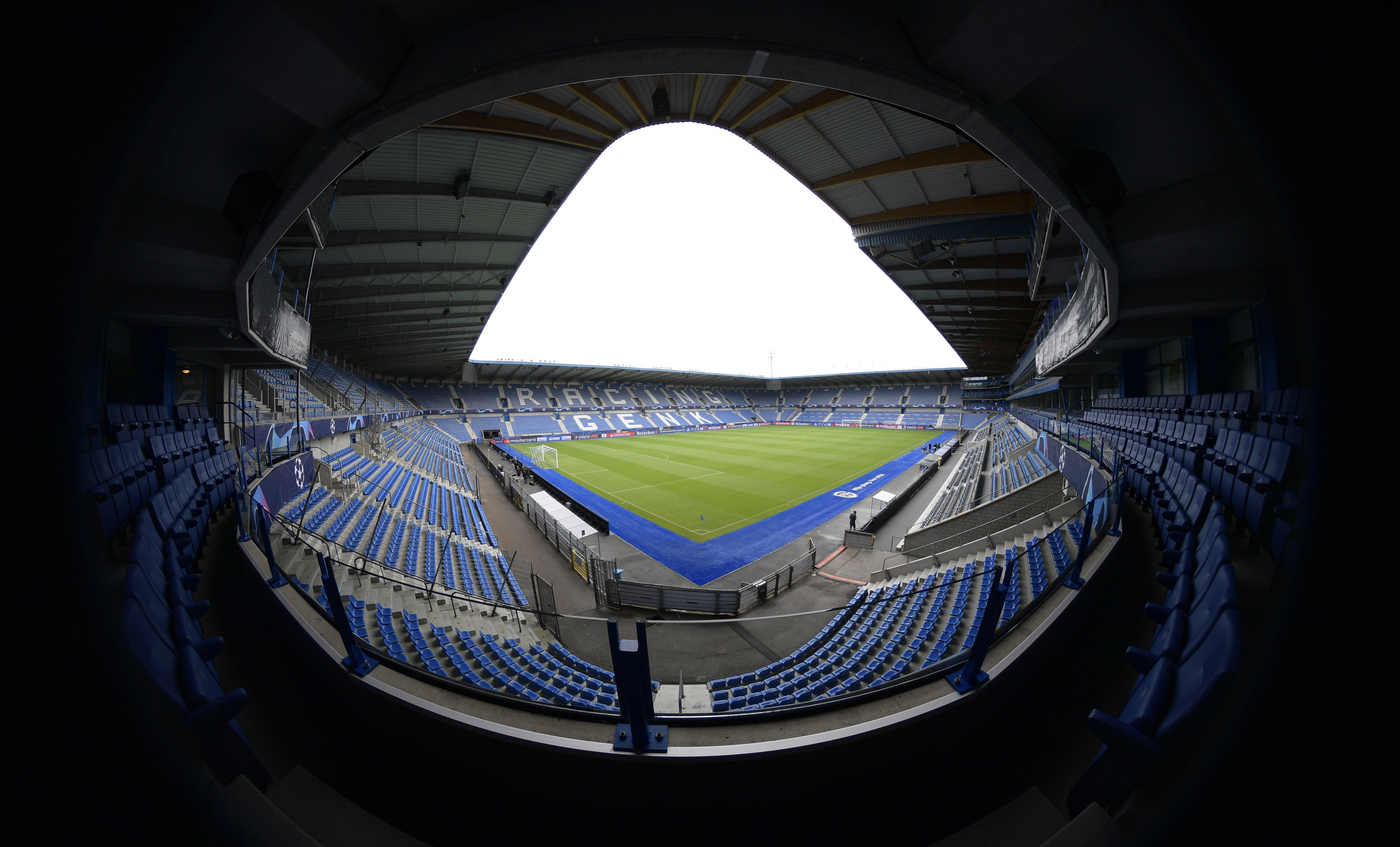 A picture taken on October 1, 2019 in Genk shows Genk's Luminus Arena before a press conference of Italian club SSC Napoli ahead of the UEFA Champions League football match between Belgian team RC Genk and SSC Napoli. (Photo by YORICK JANSENS / BELGA / AFP) / Belgium OUT        (Photo credit should read YORICK JANSENS/AFP/Getty Images)