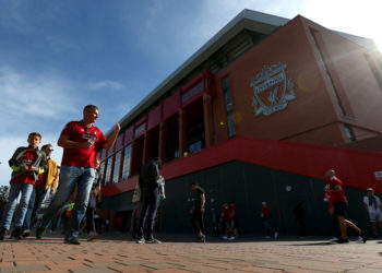 LIVERPOOL, ENGLAND - SEPTEMBER 14: General view outside the stadium as fans arrive prior to the Premier League match between Liverpool FC and Newcastle United at Anfield on September 14, 2019 in Liverpool, United Kingdom. (Photo by Jan Kruger/Getty Images)