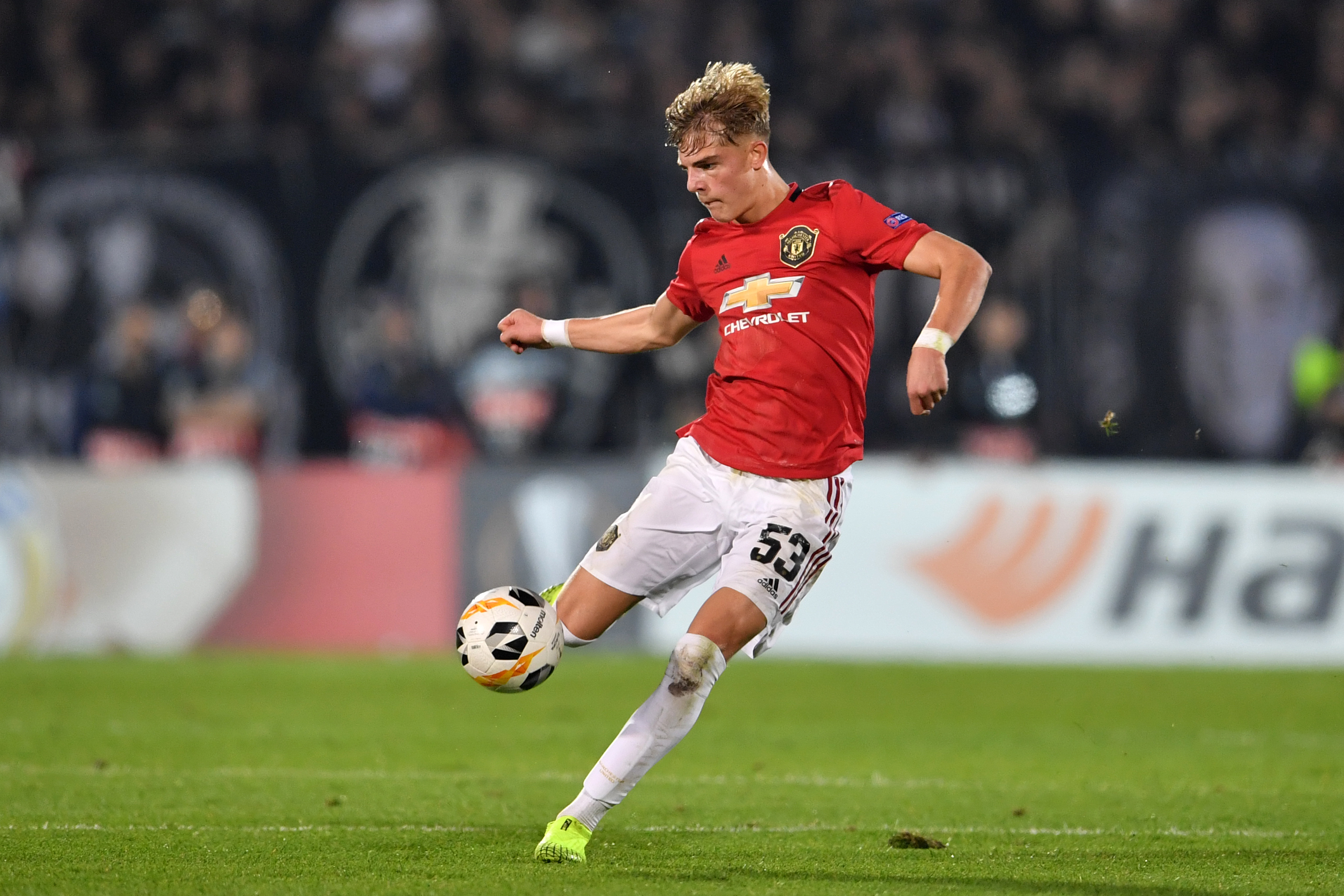 Manchester United's English defender Brandon Williams controls the ball during the UEFA Europa league group L football match between Partizan Belgrade and Manchester United at the Partizan stadium in Belgrade on October 24, 2019. (Photo by ANDREJ ISAKOVIC / AFP) (Photo by ANDREJ ISAKOVIC/AFP via Getty Images)