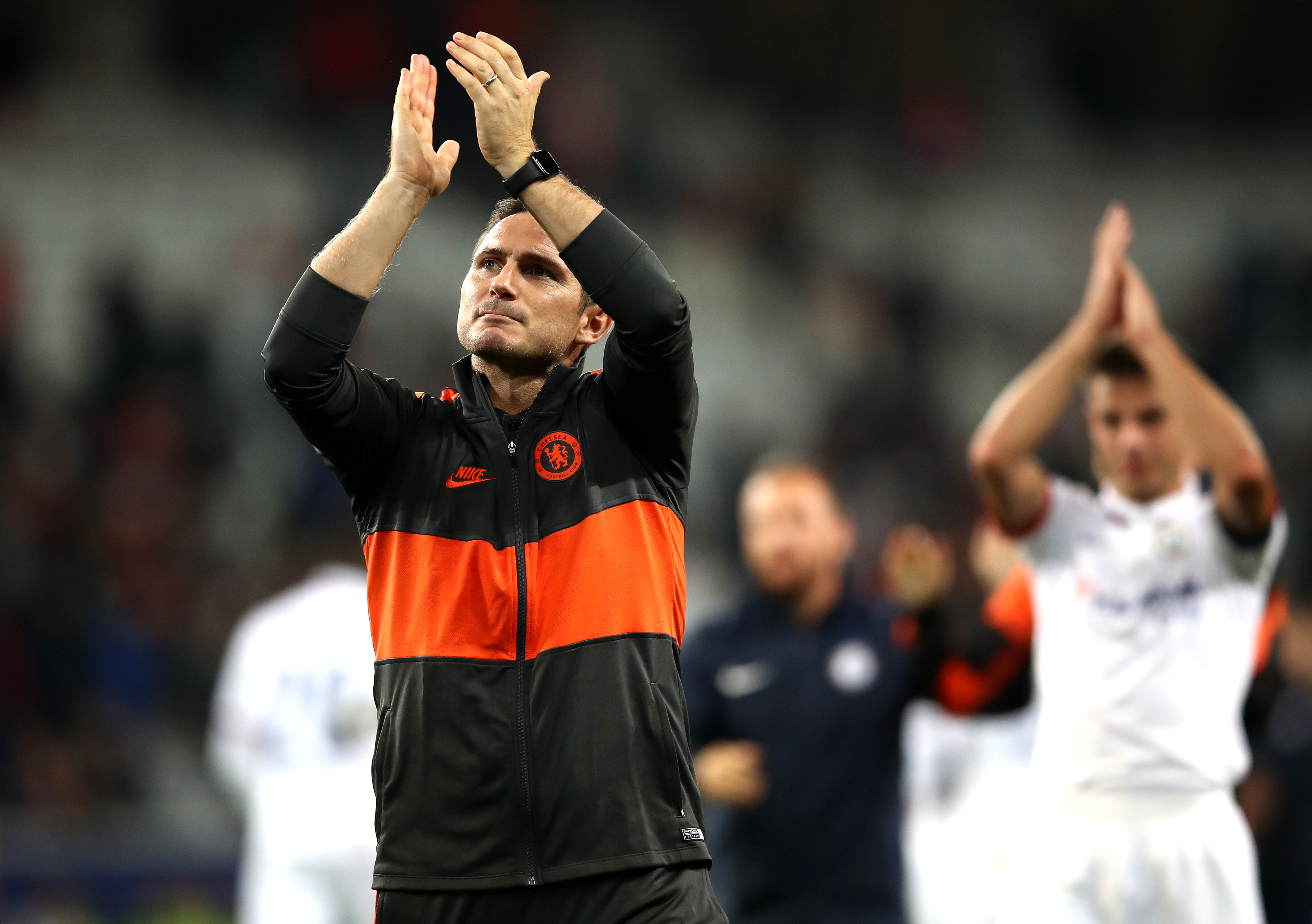 LILLE, FRANCE - OCTOBER 02: Frank Lampard, Manager of Chelsea celebrates during the UEFA Champions League group H match between Lille OSC and Chelsea FC at Stade Pierre Mauroy on October 02, 2019 in Lille, France. (Photo by Bryn Lennon/Getty Images)