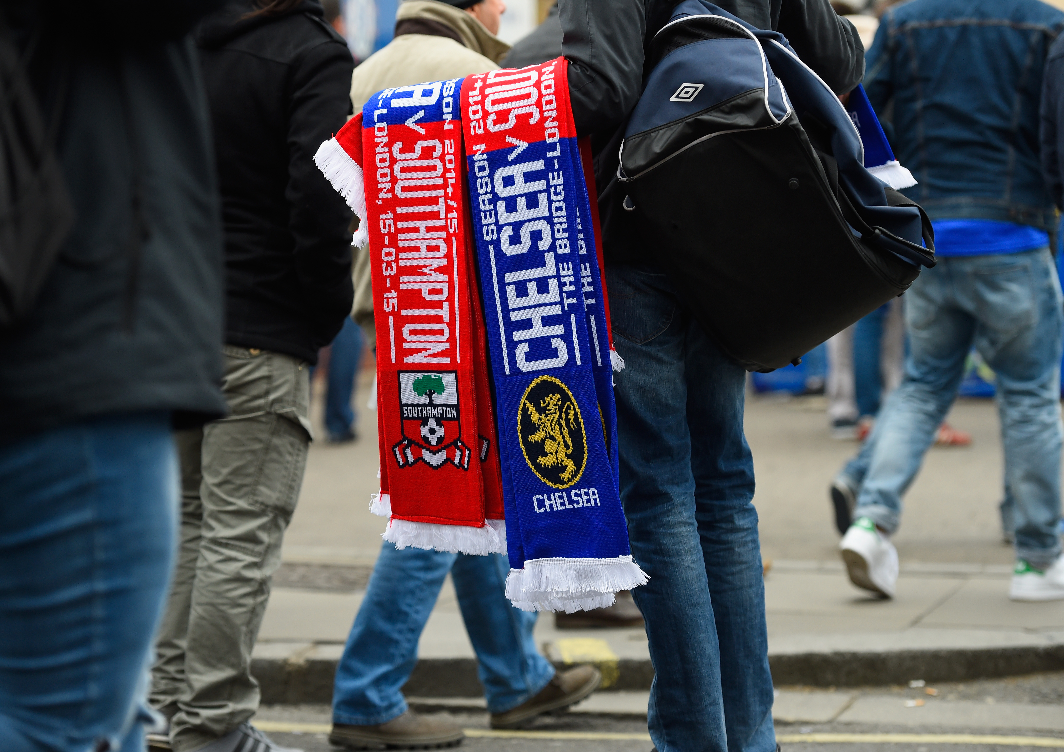 LONDON, ENGLAND - MARCH 15:  Matchday scarves are sold prior to the Barclays Premier League match between Chelsea and Southampton at Stamford Bridge on March 15, 2015 in London, England.  (Photo by Mike Hewitt/Getty Images)