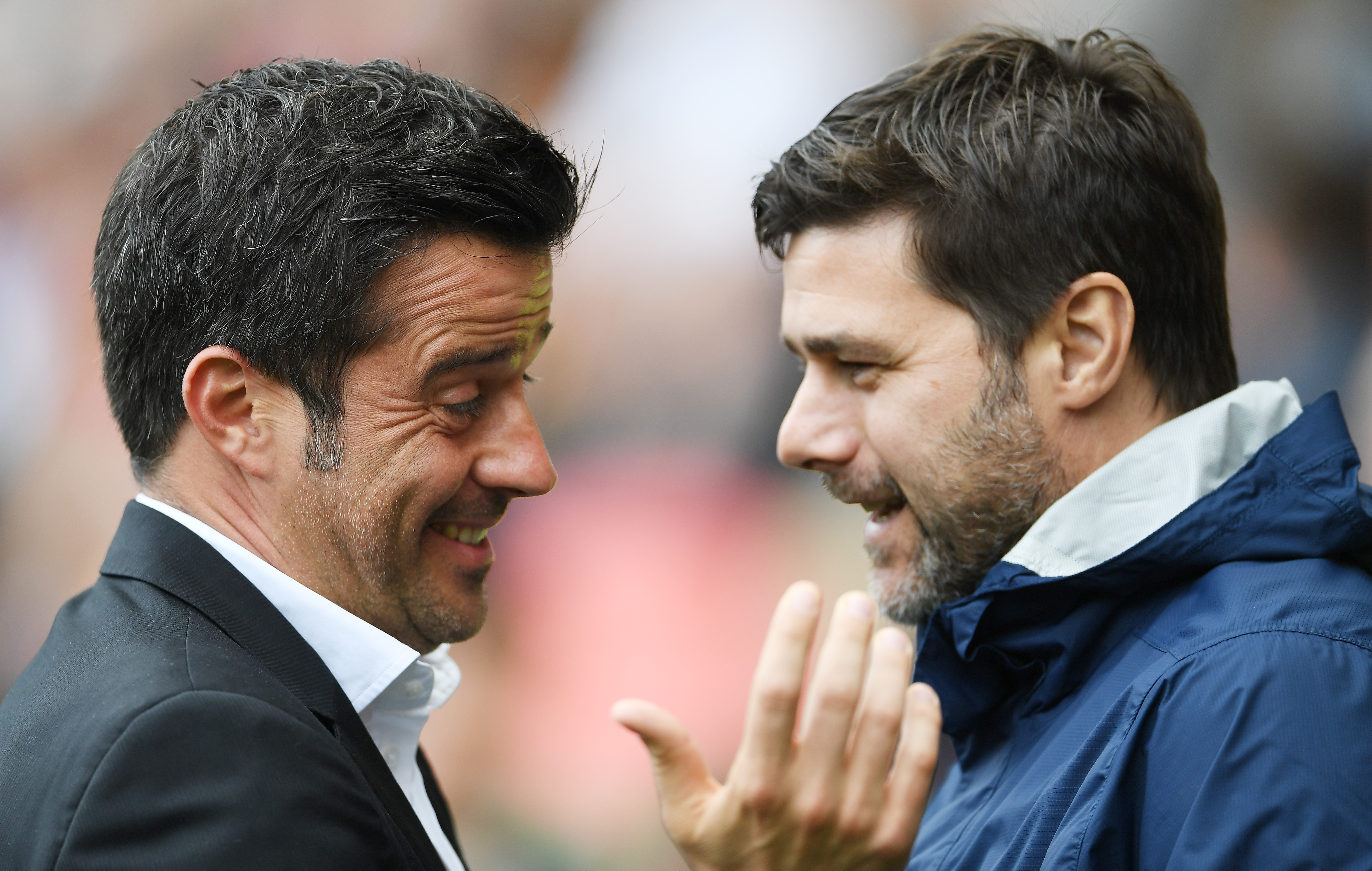 HULL, ENGLAND - MAY 21: Marco Silva, Manager of Hull City and Mauricio Pochettino, Manager of Tottenham Htspur  shake hands prior to the Premier League match between Hull City and Tottenham Hotspur at the KC Stadium on May 21, 2017 in Hull, England.  (Photo by Laurence Griffiths/Getty Images)