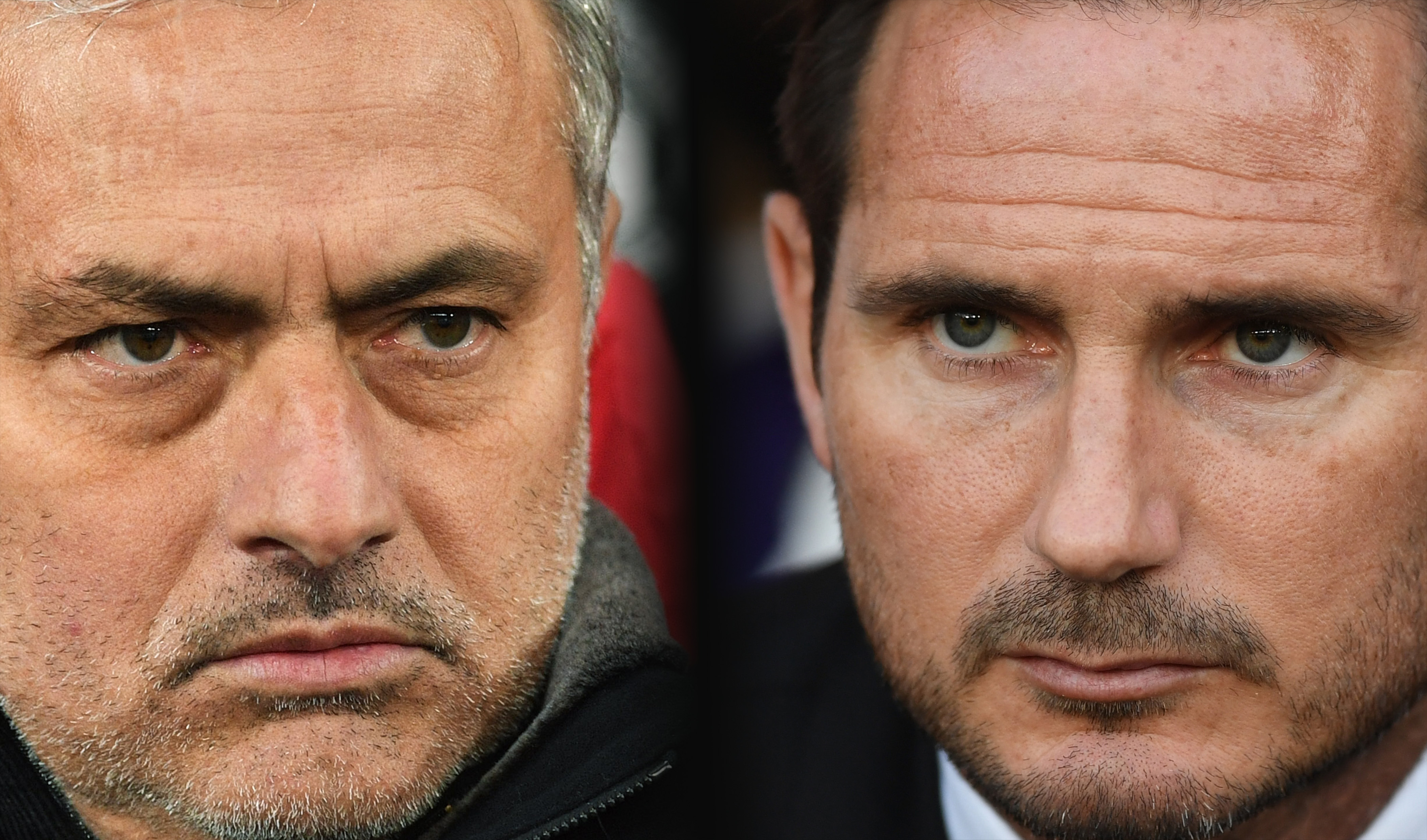 FILE PHOTO (EDITORS NOTE: COMPOSITE OF IMAGES - Image numbers 931533094,1020870870 - GRADIENT ADDED) In this composite image a comparison has been made between Jose Mourinho, Manager of Manchester United (L) and Derby manager Frank Lampard. Manchester United and Derby County meet in a Carabao Cup Third Round  on September 25, 2018 at Old Trafford in Manchester. ***LEFT IMAGE*** MANCHESTER, ENGLAND - MARCH 13: Jose Mourinho, Manager of Manchester United looks on prior to the UEFA Champions League Round of 16 Second Leg match between Manchester United and Sevilla FC at Old Trafford on March 13, 2018 in Manchester, United Kingdom. (Photo by Michael Regan/Getty Images) ***RIGHT IMAGE***  DERBY, ENGLAND - AUGUST 21: Derby manager Frank Lampard looks on during the Sky Bet Championship match between Derby County v Ipswich Town at Pride Park Stadium on August 21, 2018 in Derby, England. (Photo by Michael Regan/Getty Images)
