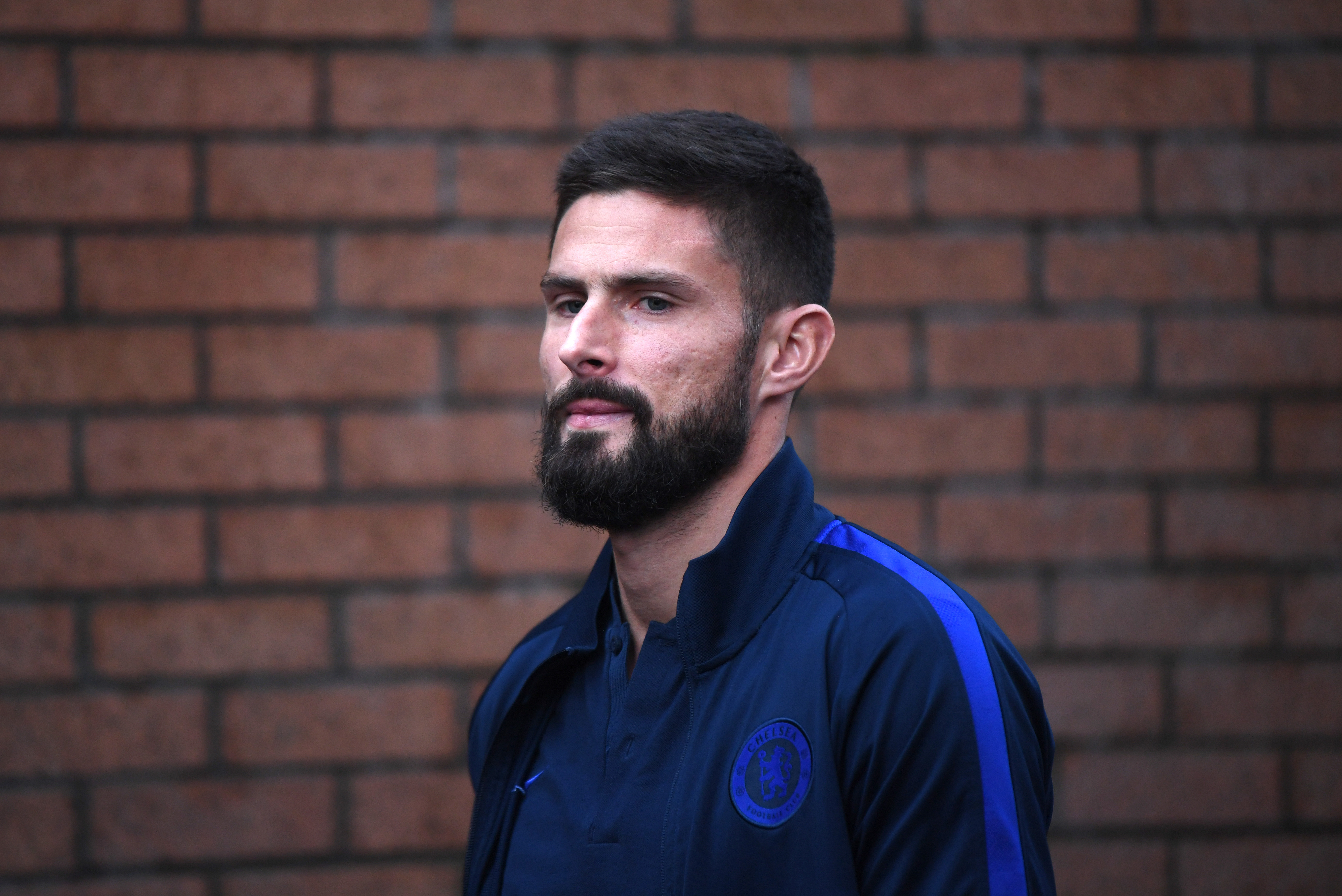 BURNLEY, ENGLAND - OCTOBER 26: Olivier Giroud of Chelsea arrives at the stadium prior to the Premier League match between Burnley FC and Chelsea FC at Turf Moor on October 26, 2019 in Burnley, United Kingdom. (Photo by Laurence Griffiths/Getty Images)