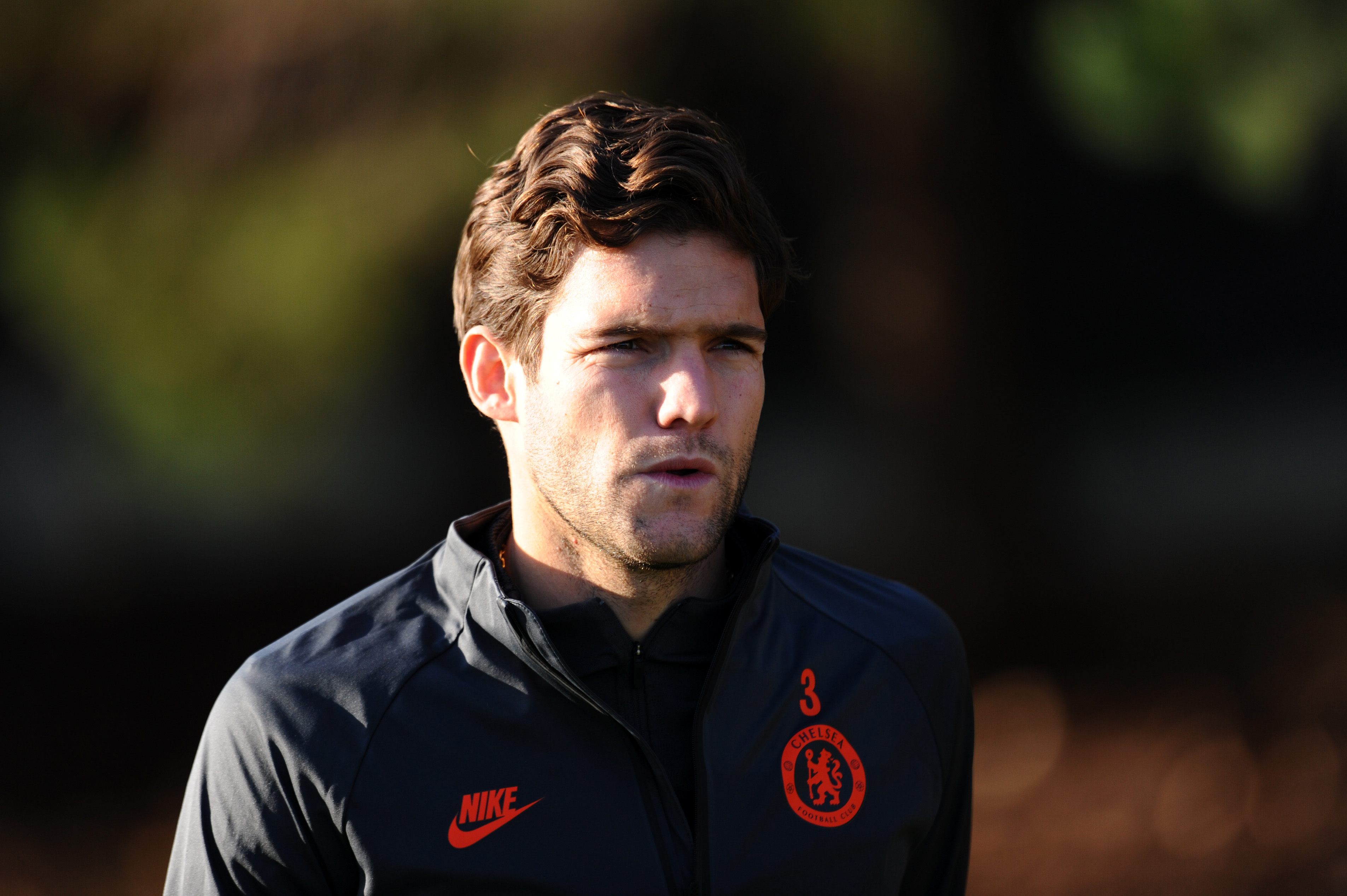 COBHAM, ENGLAND - DECEMBER 09: Marcos Alonso of Chelsea arrives for a training session ahead of their UEFA Champions League Group H match against Lille OSC at Chelsea Training Ground on December 09, 2019 in Cobham, England. (Photo by Alex Burstow/Getty Images)