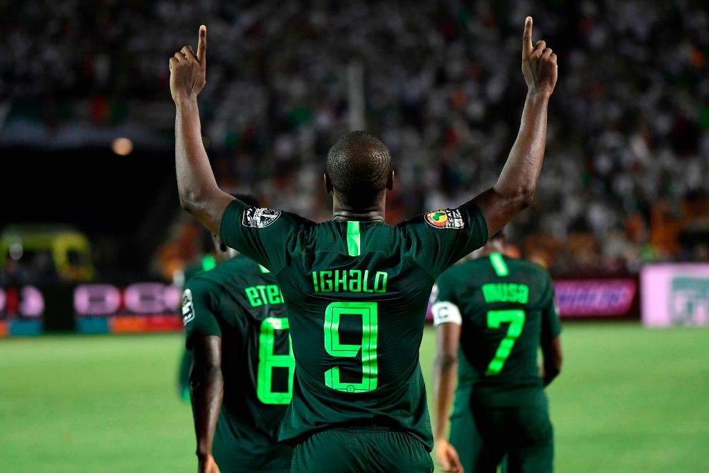 Nigeria's forward Odion Ighalo (C) celebrates his goal during the 2019 Africa Cup of Nations (CAN) Semi-final football match between Algeria and Nigeria at the Cairo International stadium in Cairo on July 14, 2019. (Photo by JAVIER SORIANO / AFP) (Photo credit should read JAVIER SORIANO/AFP via Getty Images)