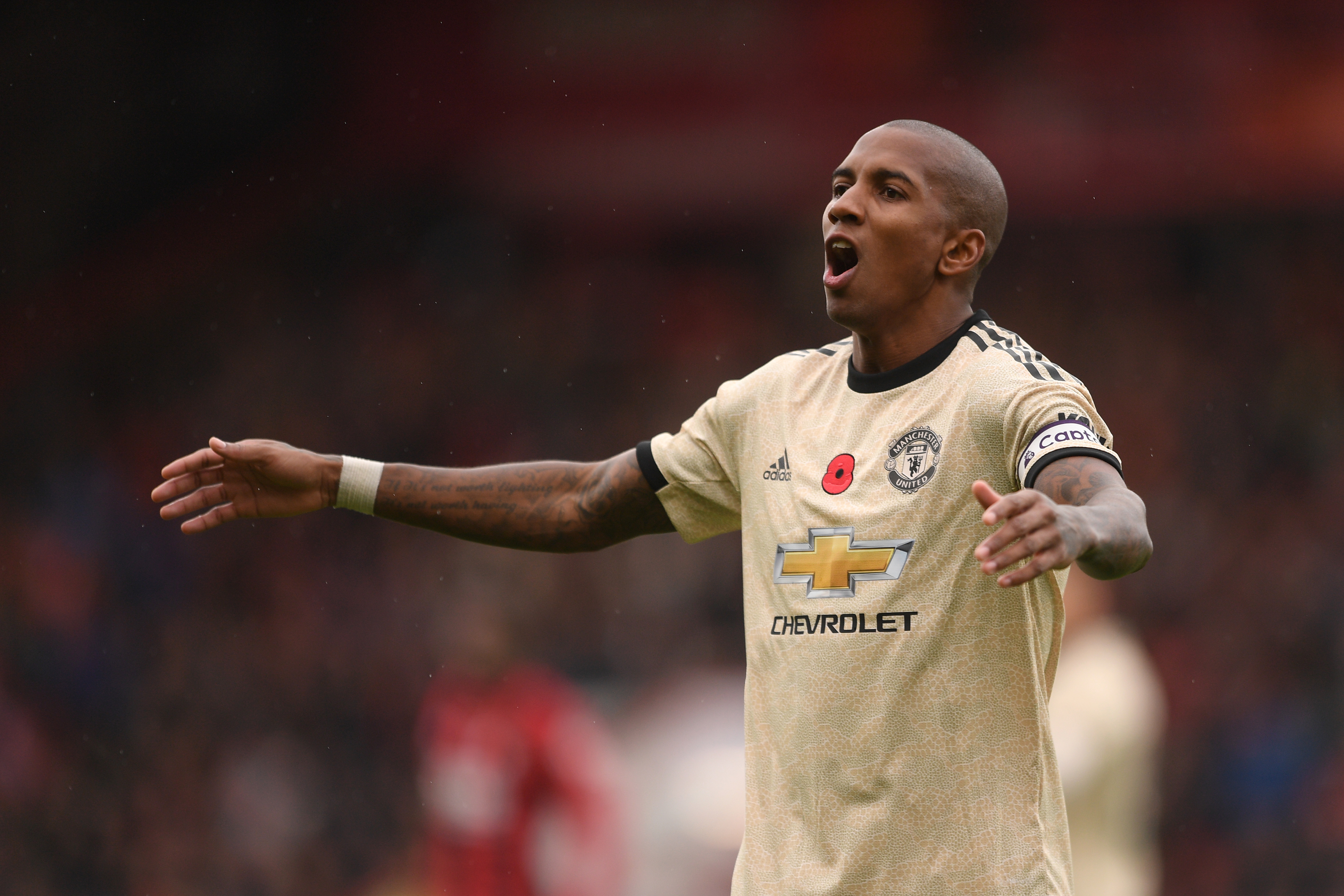BOURNEMOUTH, ENGLAND - NOVEMBER 02: Ashley Young of Manchester United reacts during the Premier League match between AFC Bournemouth and Manchester United at Vitality Stadium on November 02, 2019 in Bournemouth, United Kingdom. (Photo by Harry Trump/Getty Images)